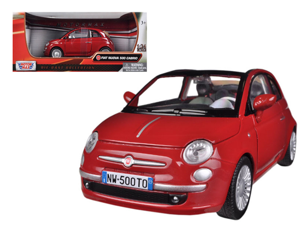 1/24 Motormax Fiat 500 Nuova Cabriolet (Red) Diecast Car Model