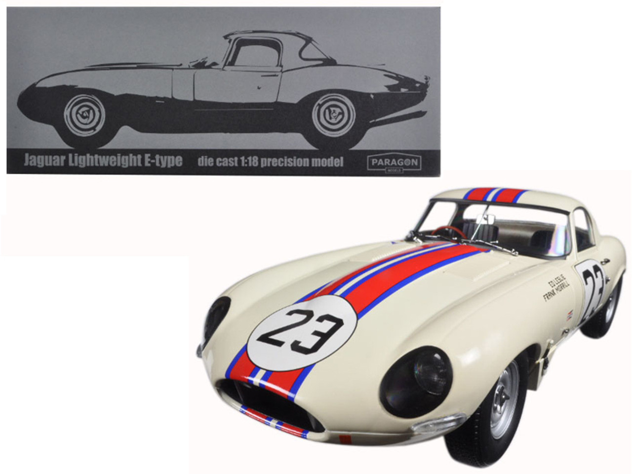 Jaguar Lightweight E-Type Qvale Sebring #23 White 1/18 Diecast Model Car by Paragon