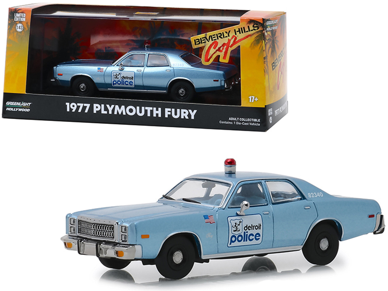 1977 Plymouth Fury Blue "Detroit Police" "Beverly Hills Cop" (1984) Movie 1/43 Diecast Model Car by Greenlight