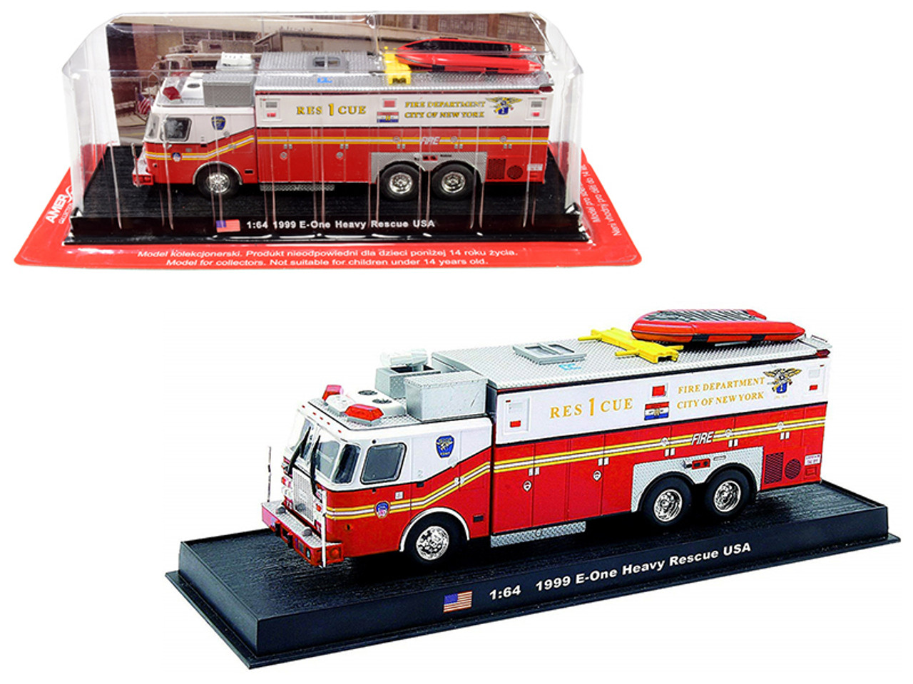 1999 E-One Heavy Rescue Fire Engine "Fire Department City of New York" (FDNY) 1/64 Diecast Model by Amercom