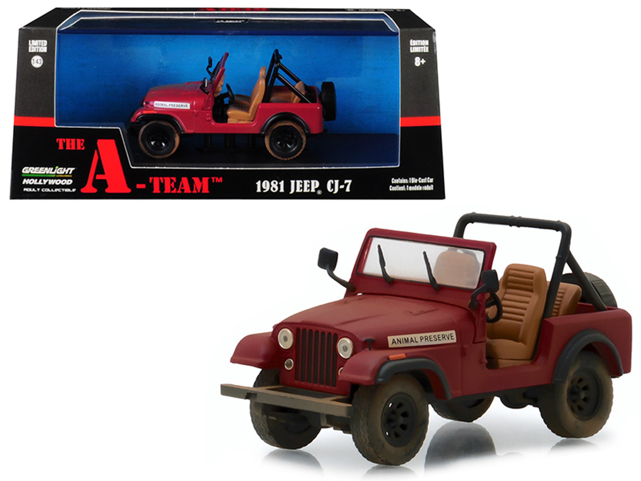 1981 Jeep CJ-7 "Animal Preserve" Red "The A-Team" (1983-1987) TV Series 1/43 Diecast Model Car by Greenlight
