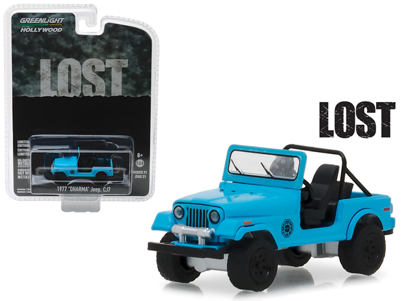 1977 Jeep CJ-7 "Dharma" Blue "Lost" (2004-2010) TV Series "Hollywood" Series 21 1/64 Diecast Model Car by Greenlight
