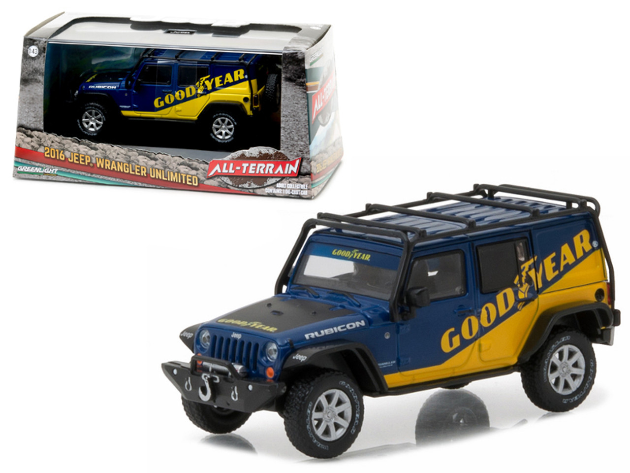 2016 Jeep Wrangler Unlimited Good Year with Roof Rack, Fender Flares, and Winch With Display Showcase 1/43 Diecast Model Car by Greenlight