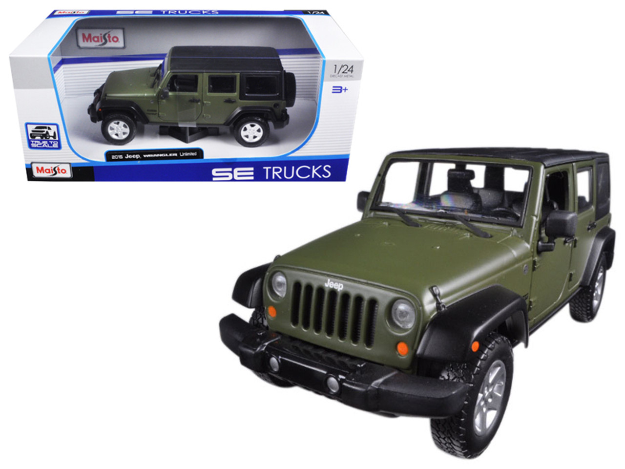2015 Jeep Wrangler Unlimited Green with Black Top 1/24 Diecast Model Car by Maisto