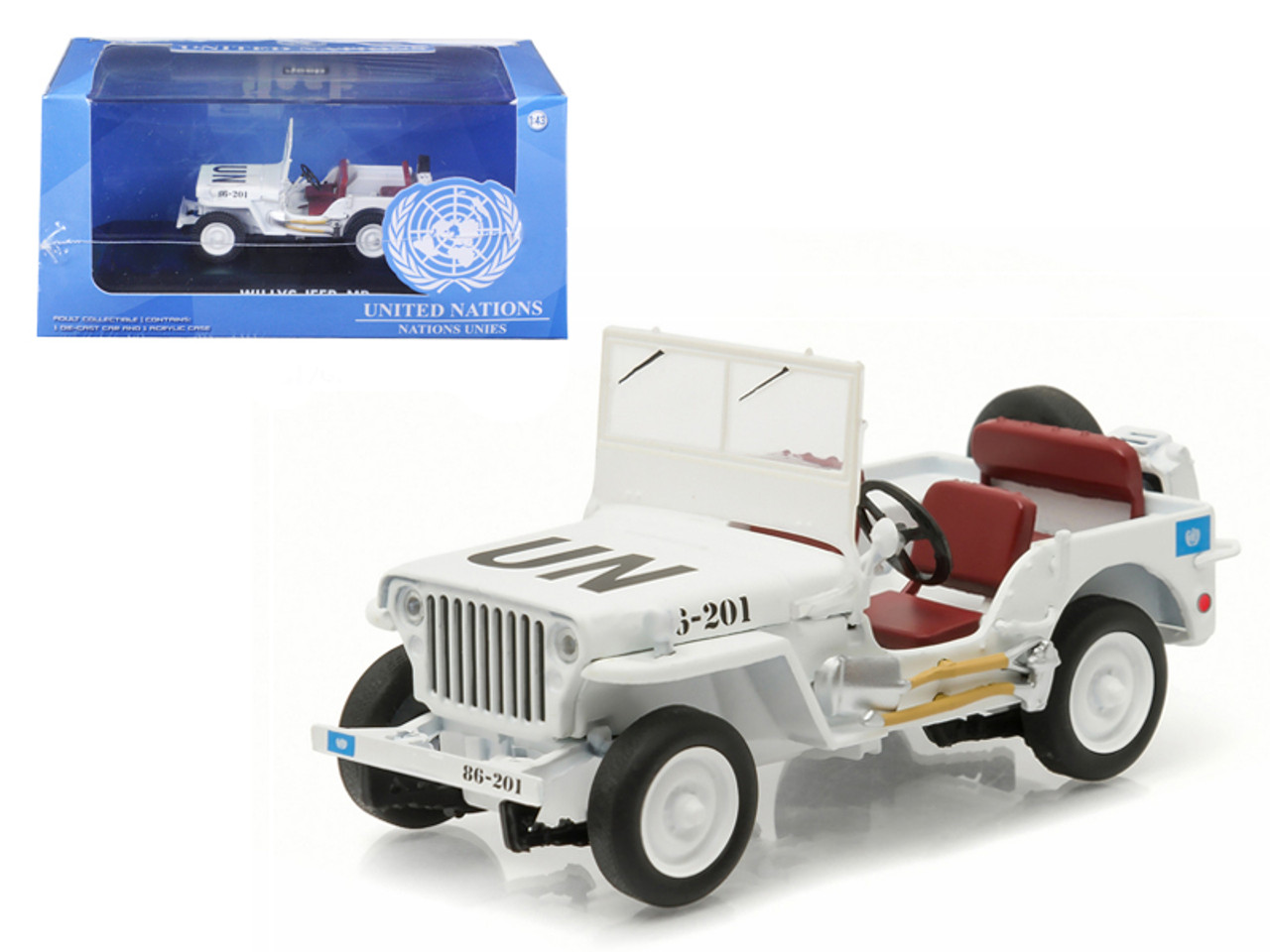 インターセプター 1944 Jeep Willys UN United Nations White 1/43 Diecast Model