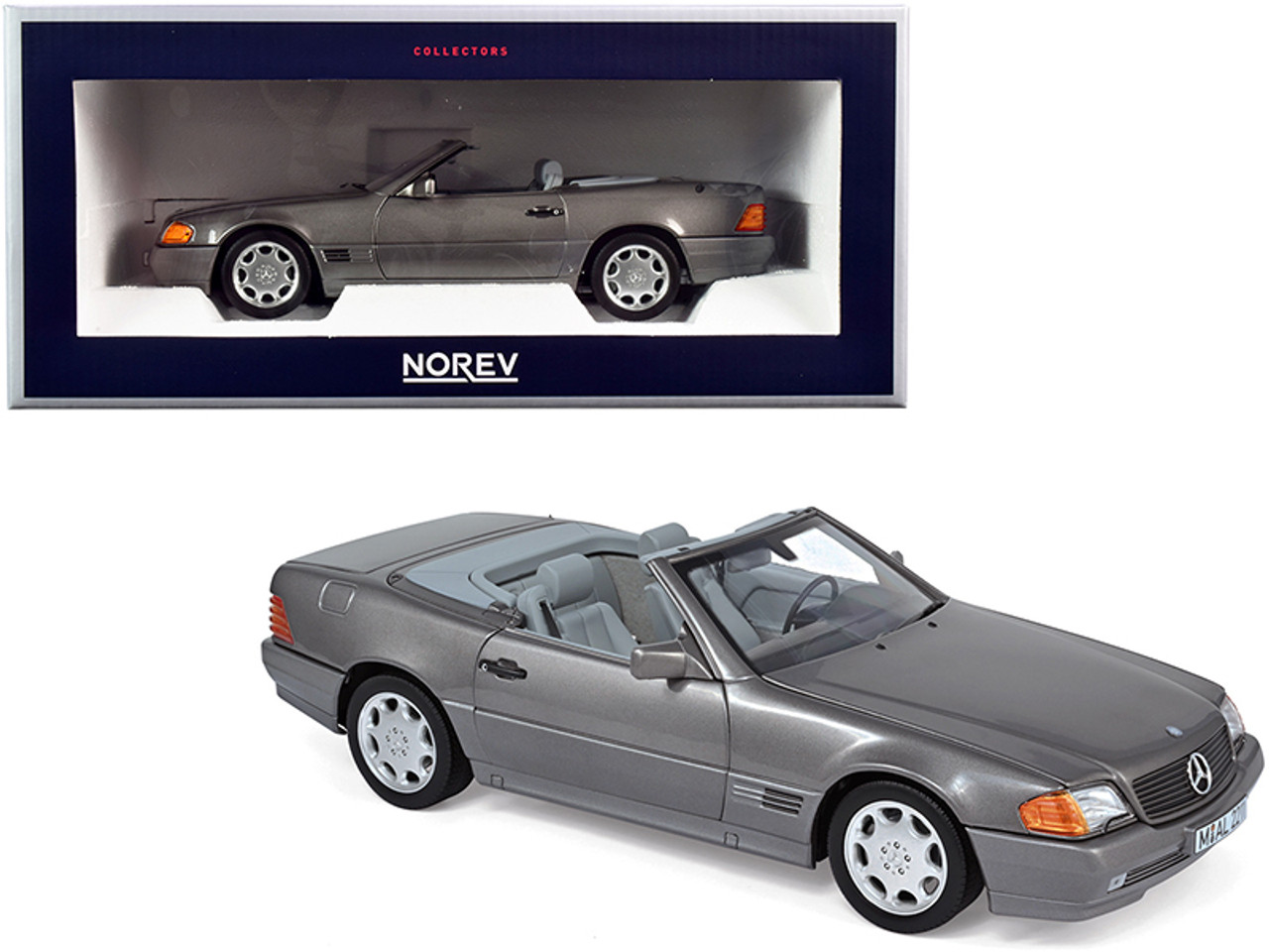 1989 Mercedes Benz 500SL Convertible Gray Metallic 1/18 Diecast 