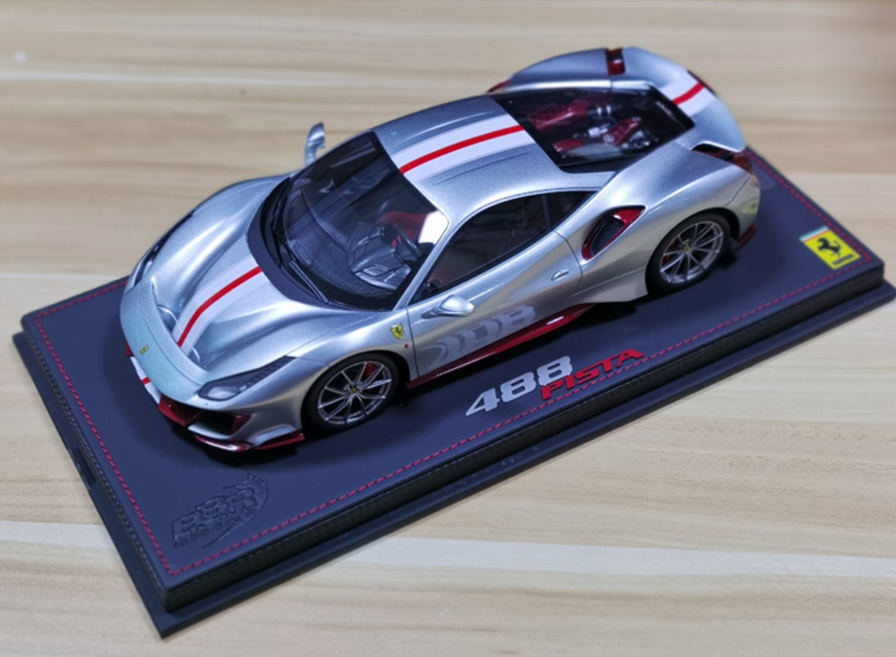 1/18 BBR Ferrari 488 Pista (Silver w/ Red Stripe) Resin Car Model Limited