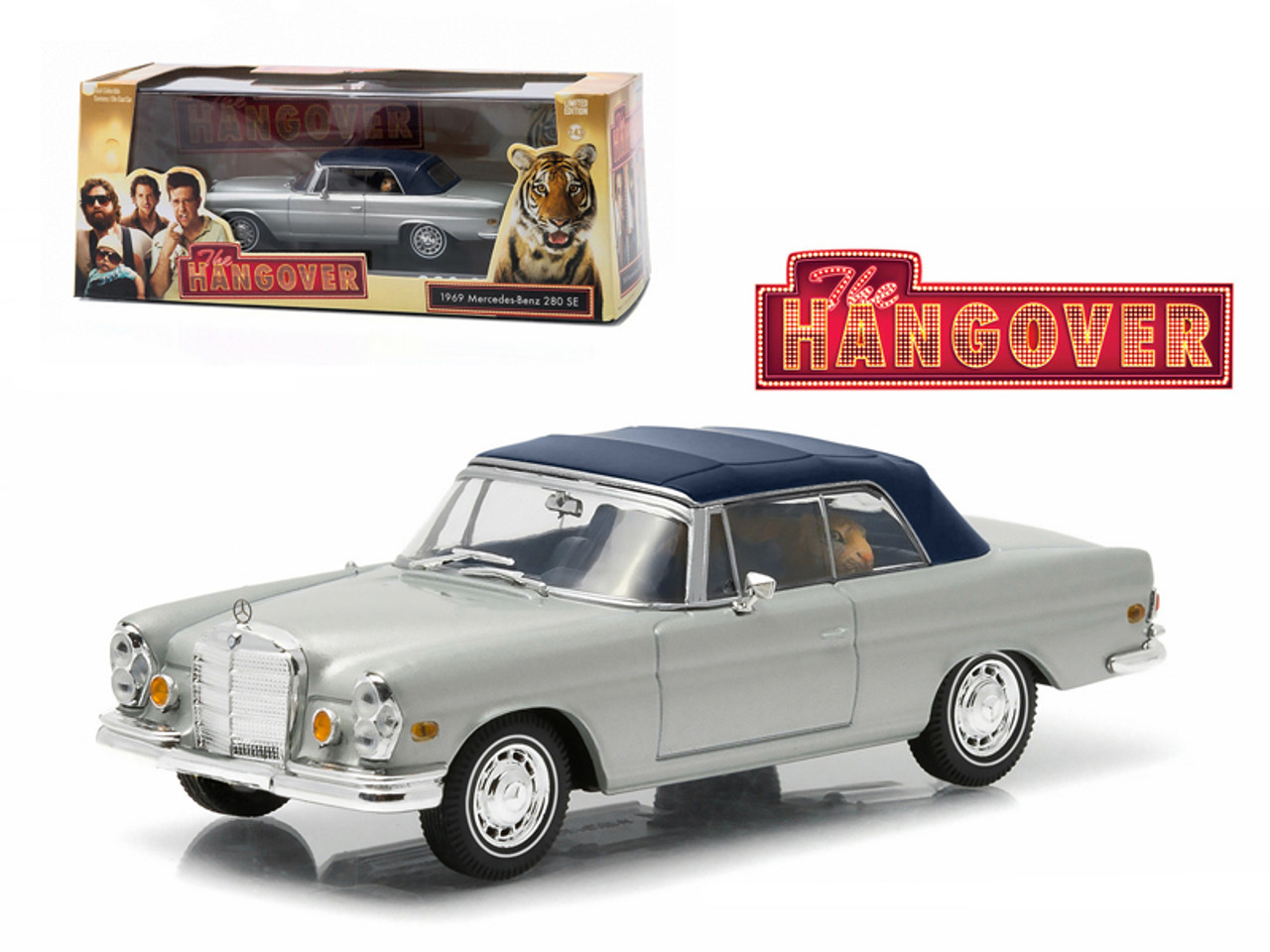 1969 Mercedes 280 SE Convertible Top Up Damaged with Tiger "The Hangover" Movie (2009) 1/43 Diecast Model Car by Greenlight