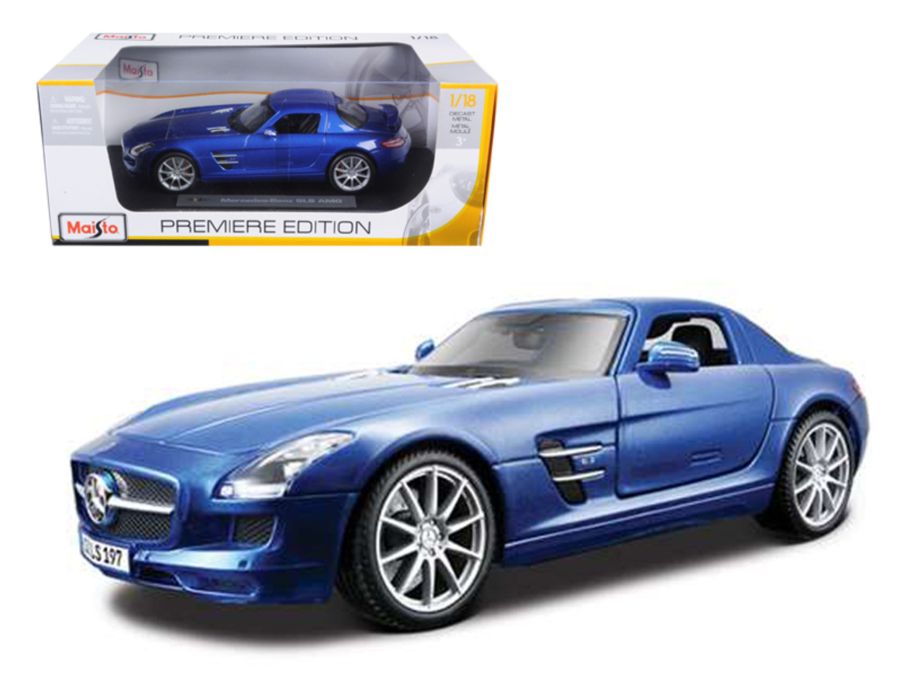 Mercedes SLS AMG Gullwing Blue 1/18 Diecast Model Car by Maisto