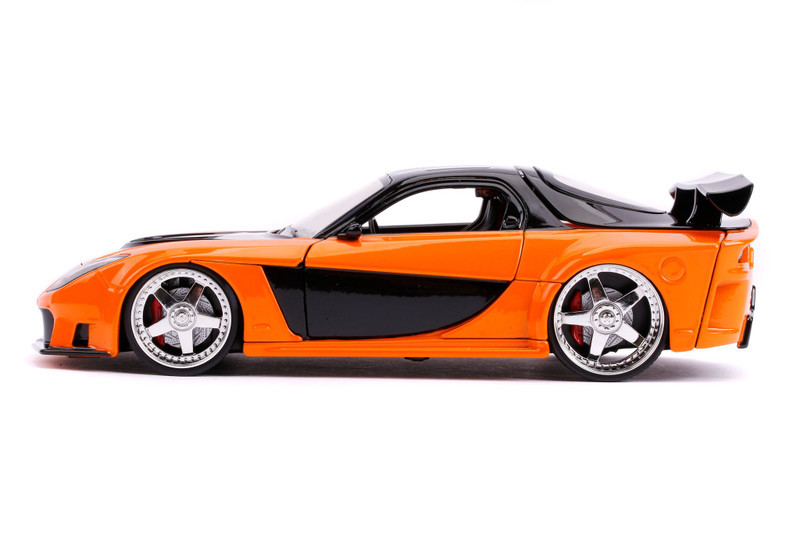 Han's Mazda RX-7 RHD (Right Hand Drive) Orange and Black "Fast & Furious" Movie 1/24 Diecast Model Car by Jada