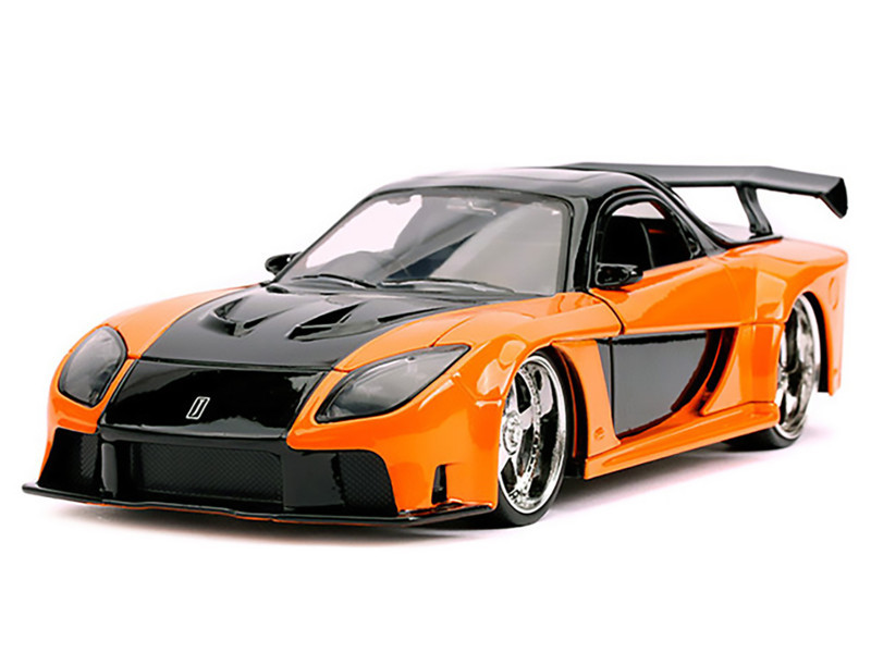 Han's Mazda RX-7 RHD (Right Hand Drive) Orange and Black "Fast & Furious" Movie 1/24 Diecast Model Car by Jada