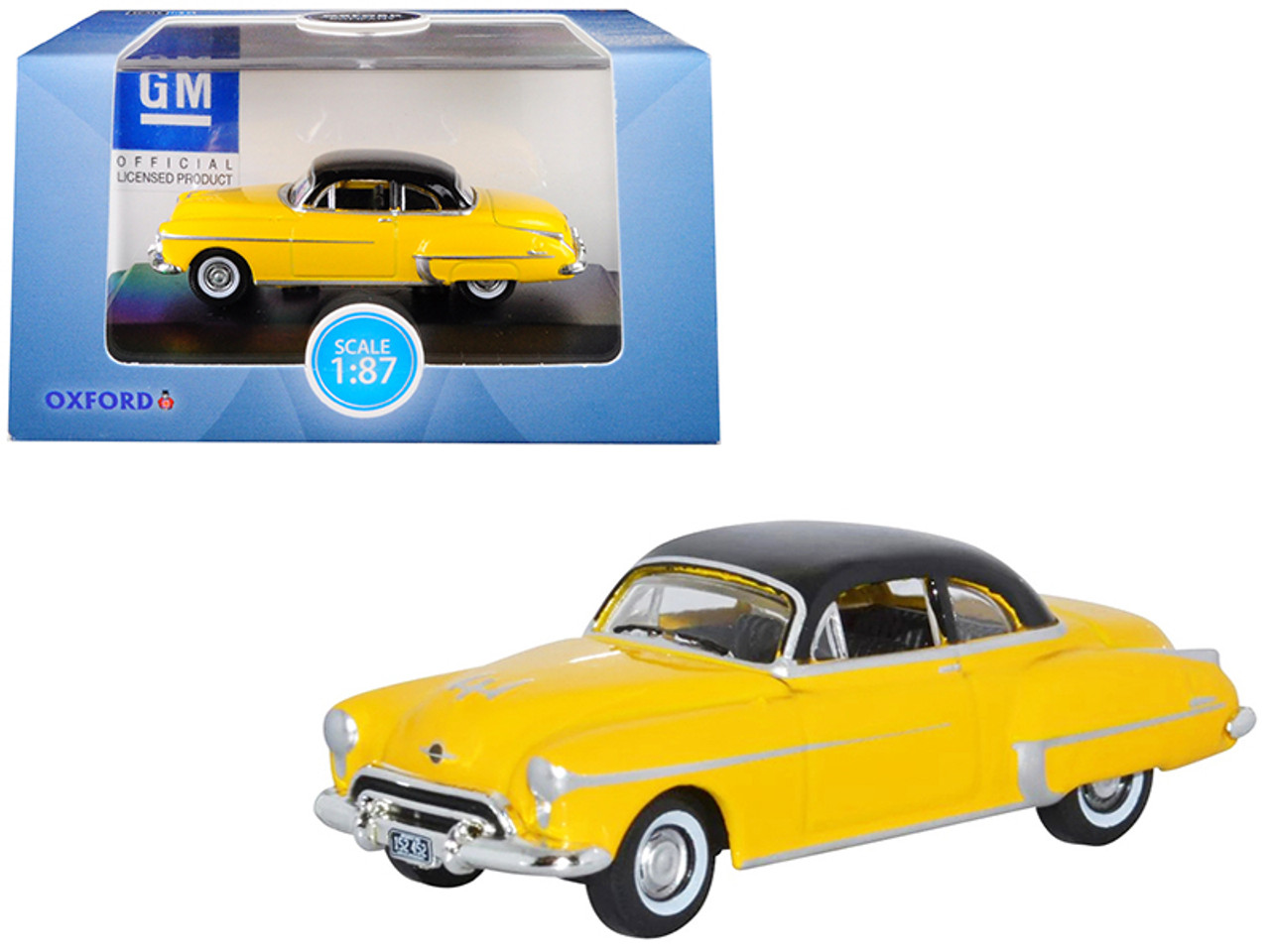 1950 Oldsmobile Rocket 88 Coupe Yellow with Black Top 1/87 (HO) Scale Diecast Model Car by Oxford Diecast