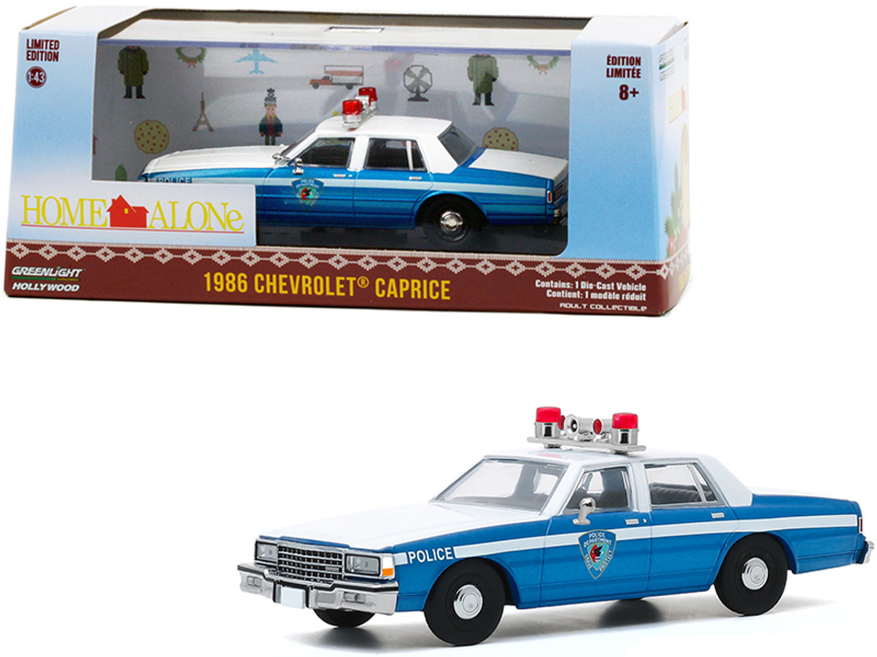 1986 Chevrolet Caprice Blue and White Police Car "Home Alone" (1990) Movie 1/43 Diecast Model Car by Greenlight