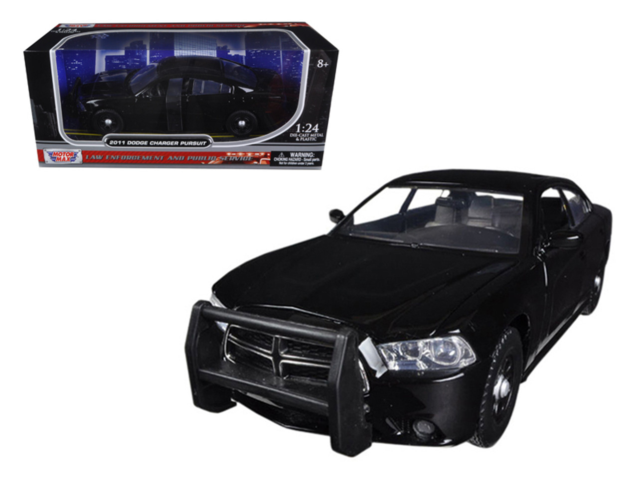 2011 Dodge Charger Pursuit Slick Top Unmarked Police Car Black 1/24 Diecast Model Car by Motormax