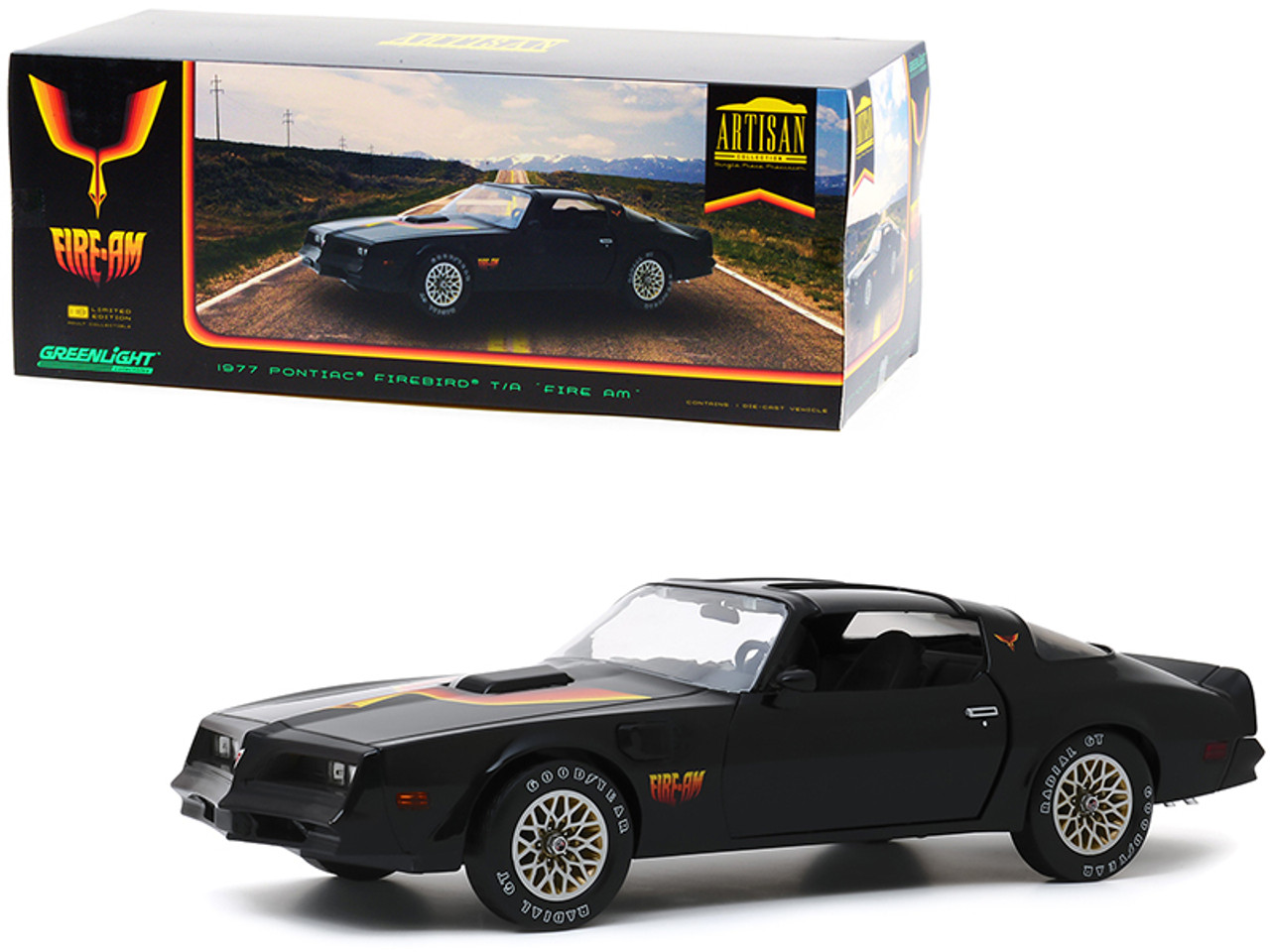 1977 Pontiac Firebird Trans Am T/A "Fire Am" by Very Special Equipment (VSE) Black with Hood Bird 1/18 Diecast Model Car by Greenlight