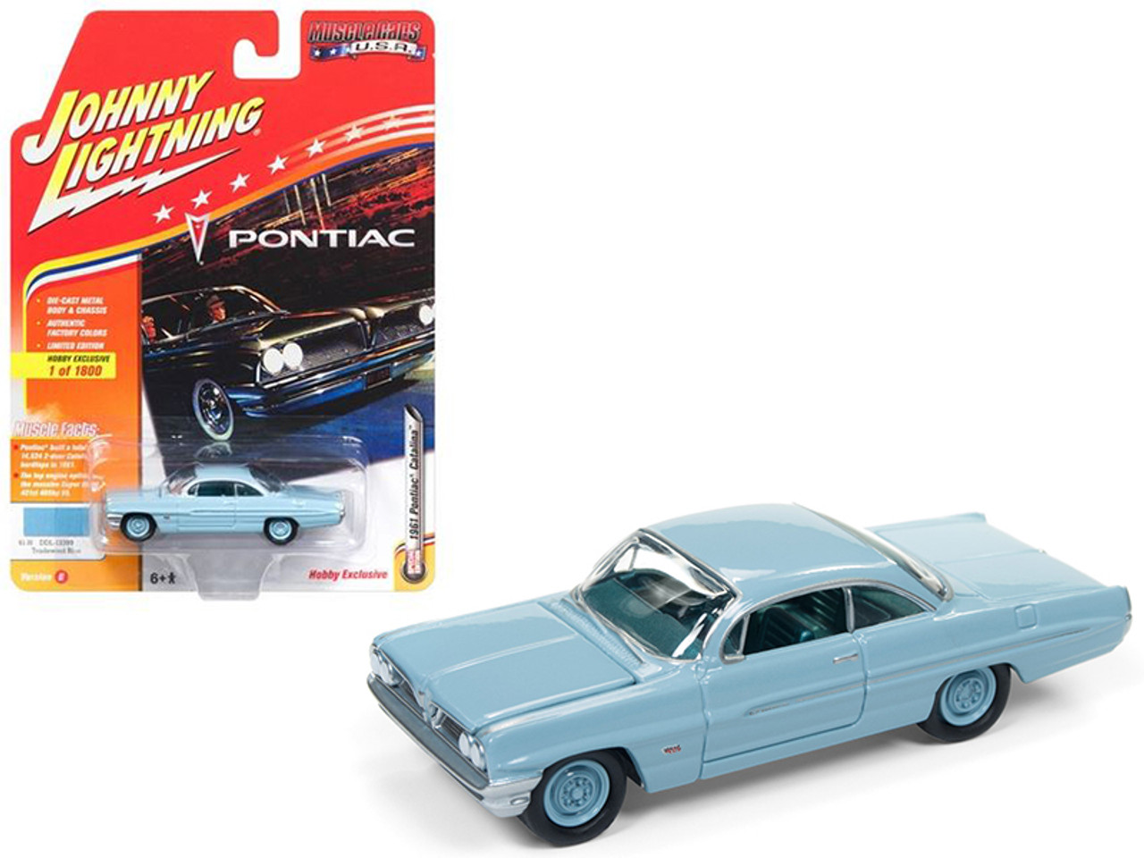 1961 Pontiac Catalina Tradewind Blue Limited Edition to 1800pc Worldwide Hobby Exclusive "Muscle Cars USA" 1/64 Diecast Model Car by Johnny Lightning
