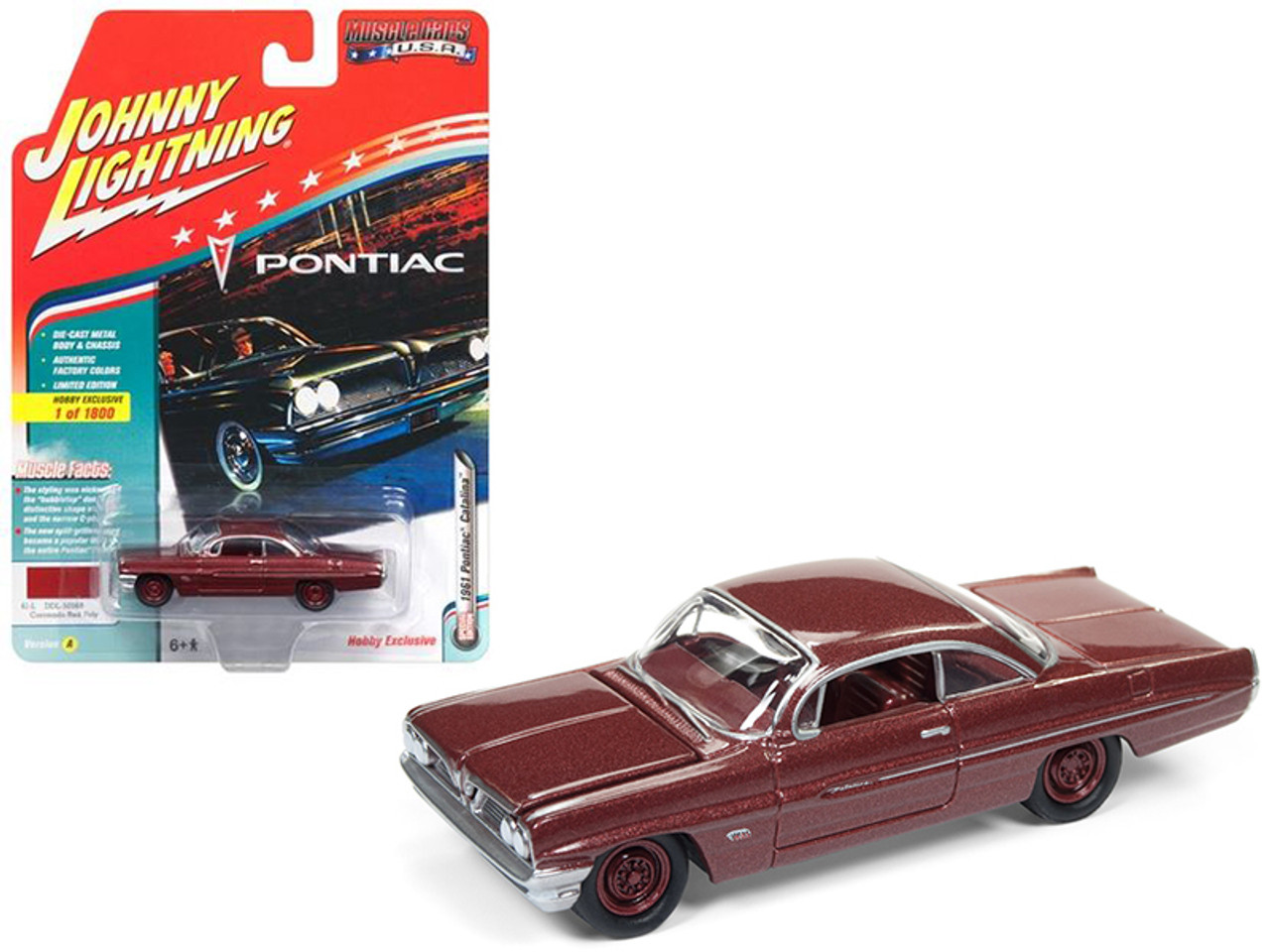 1961 Pontiac Catalina Coronado Red Poly Limited Edition to 1800pc Worldwide Hobby Exclusive "Muscle Cars USA" 1/64 Diecast Model Car by Johnny Lightning