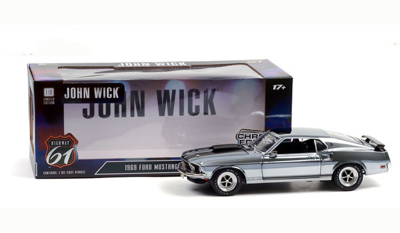 1/18 John Wick (2014) 1969 Ford Mustang Boss 429 Chrome Edition Diecast Car  Model