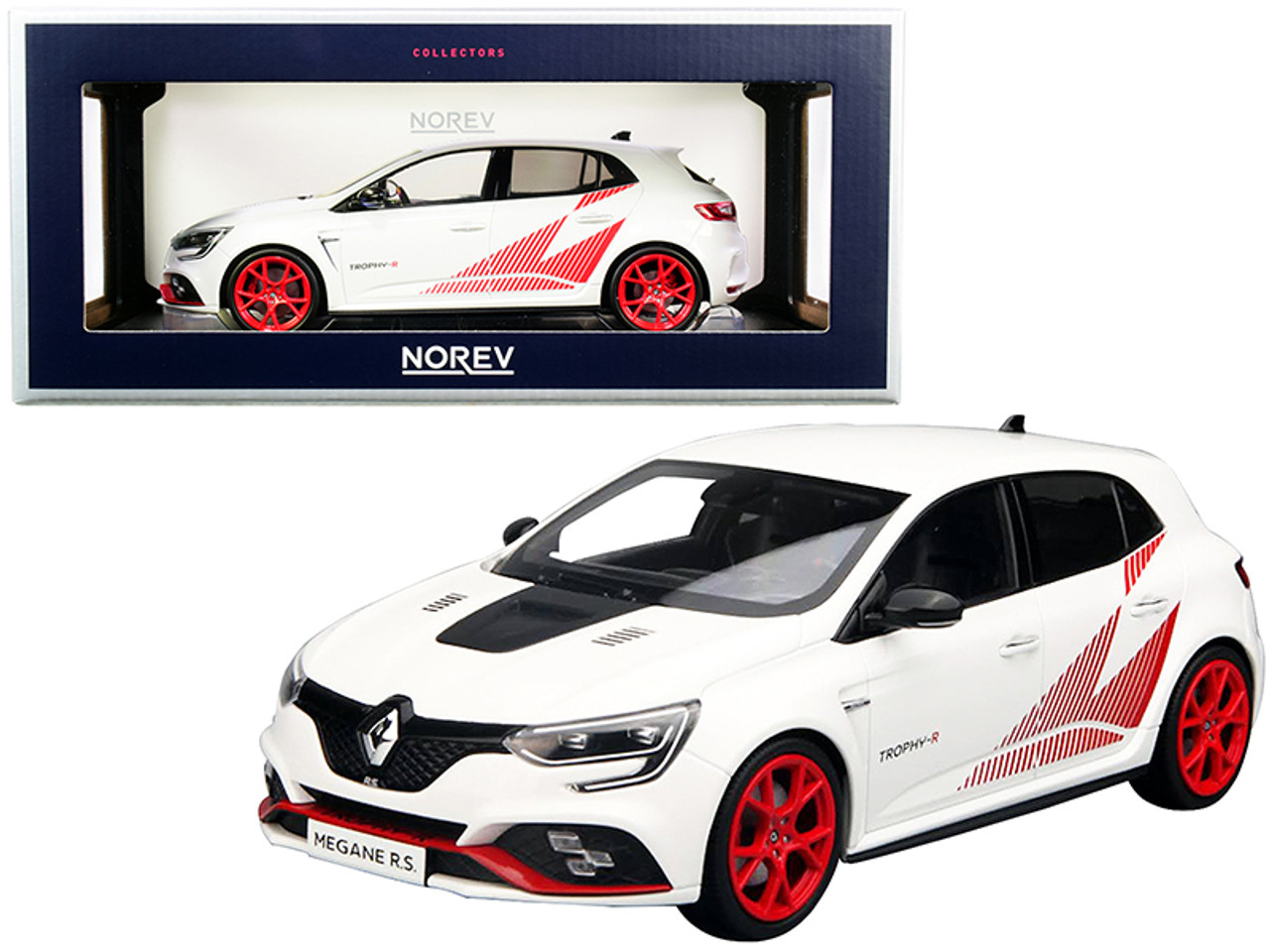 2019 Renault Megane R.S Trophy-R White with Red Graphics and Wheels 1/18  Diecast Model Car by Norev