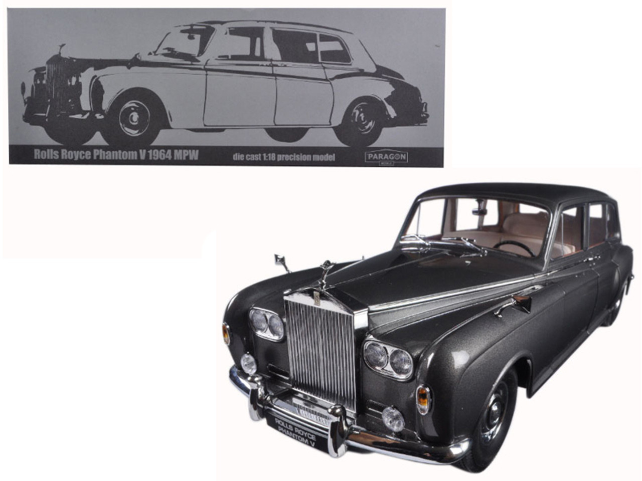 1964 Rolls Royce Phantom V MPW Gunmetal Grey LHD 1/18 Diecast Model Car by Paragon
