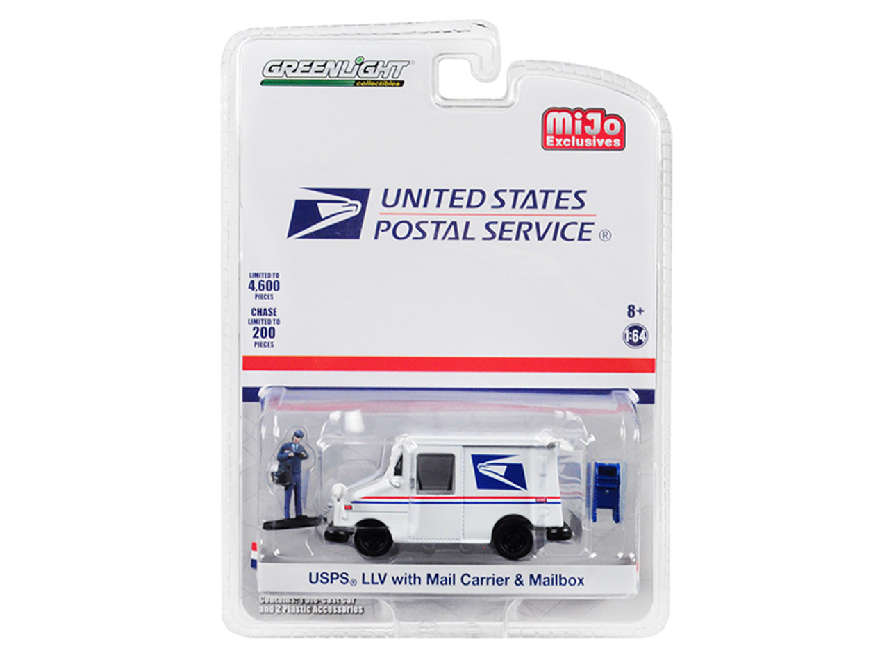 USPS (United States Postal Service) LLV Postal Mail Delivery Vehicle with Mail Carrier and Mailbox Accessories Limited Edition to 4,600 pieces Worldwide 1/64 Diecast Model Car by Greenlight