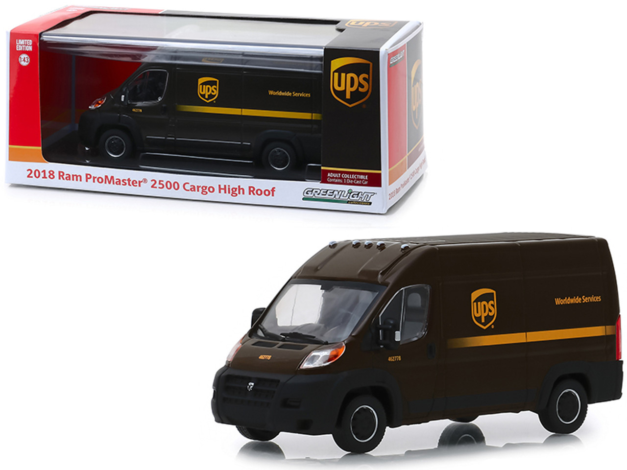 2018 RAM ProMaster 2500 Cargo High Roof "United Parcel Service" (UPS) "Worldwide Services" Dark Brown 1/43 Diecast Model Car by Greenlight