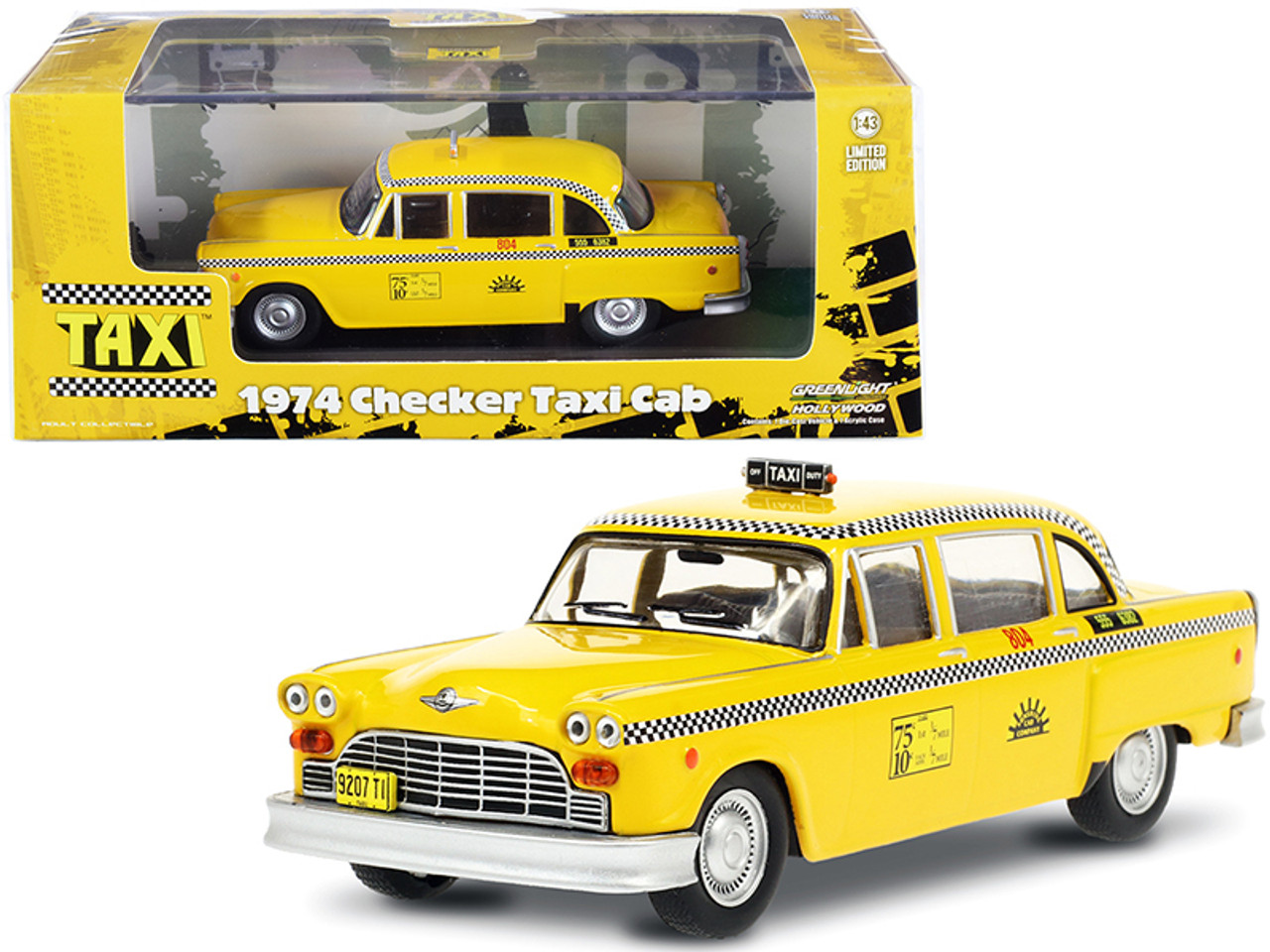 1974 Checker Taxi Cab #804 Yellow "Sunshine Cab Company" "Taxi" (1978-1983) TV Series 1/43 Diecast Model Car by Greenlight