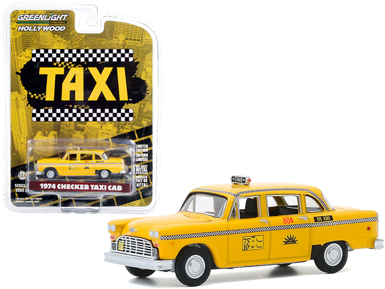 1974 Checker Taxi Cab #804 Yellow "Sunshine Cab Company" "Taxi" (1978-1983) TV Series "Hollywood Series" Release 29 1/64 Diecast Model Car by Greenlight