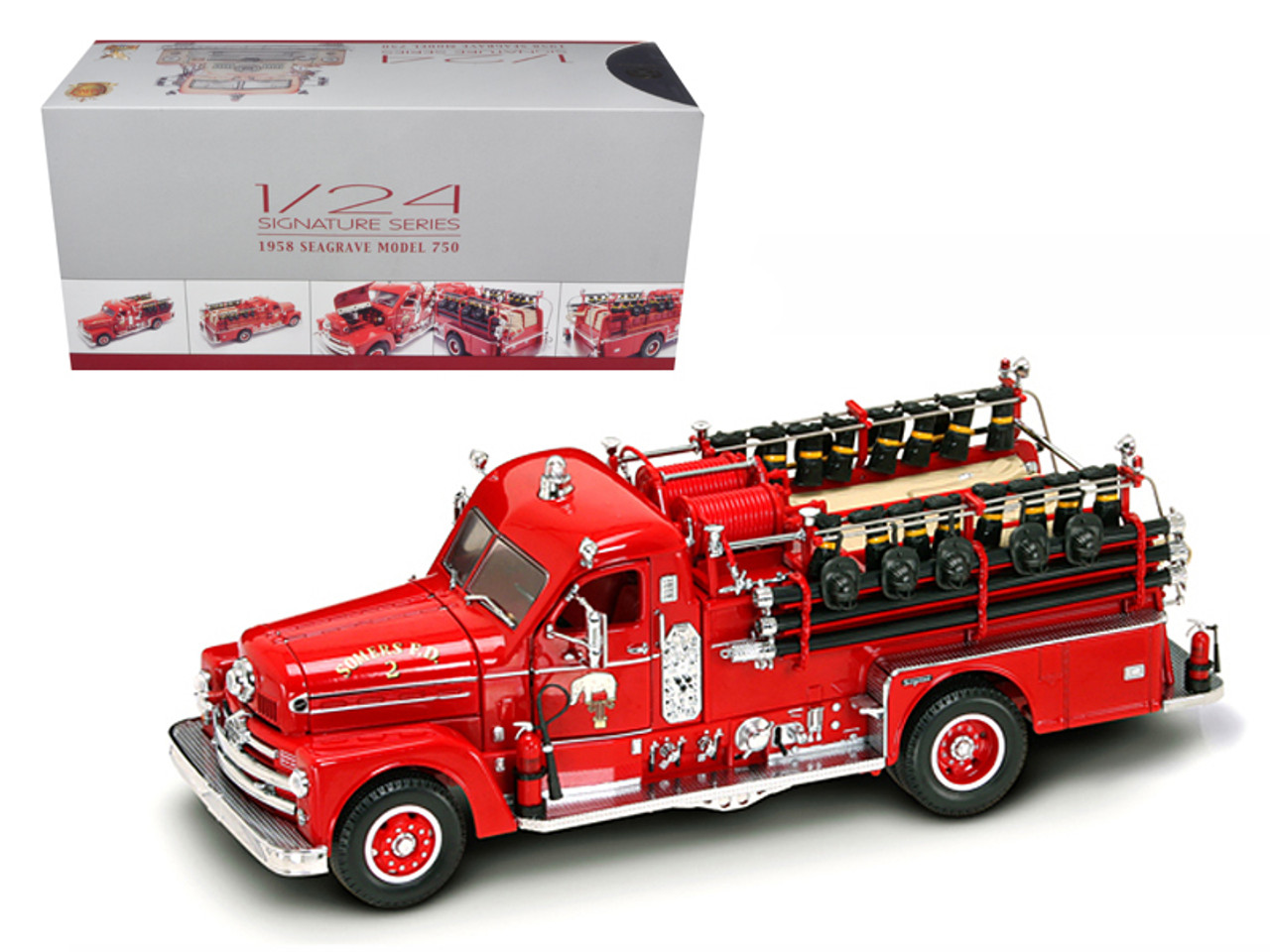 1/24 Road Signature 1958 Seagrave 750 Fire Engine Truck Red with  Accessories Diecast Car Model