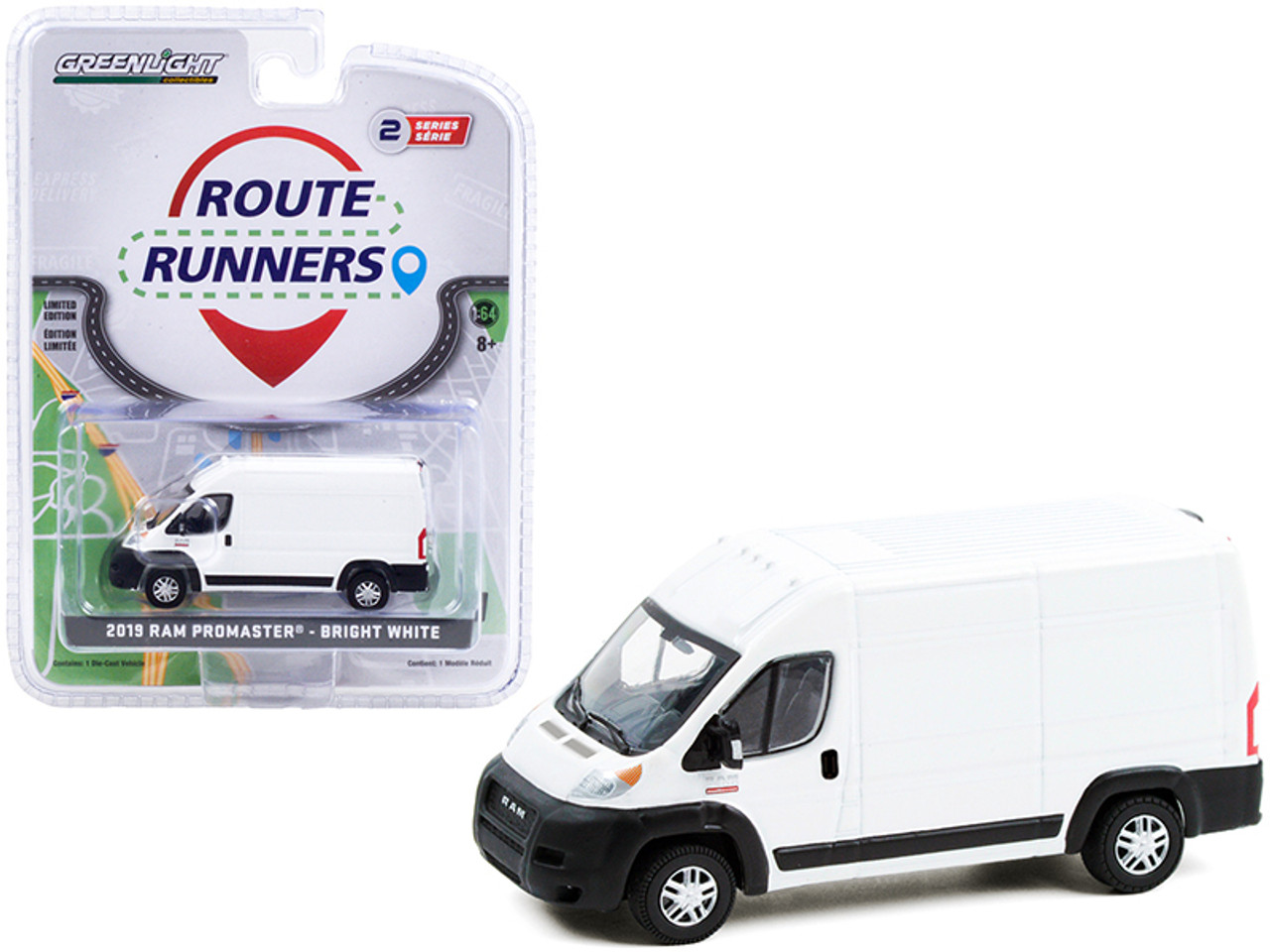 2019 Ram ProMaster 2500 Cargo High Roof Van Bright White "Route Runners" Series 2 1/64 Diecast Model by Greenlight