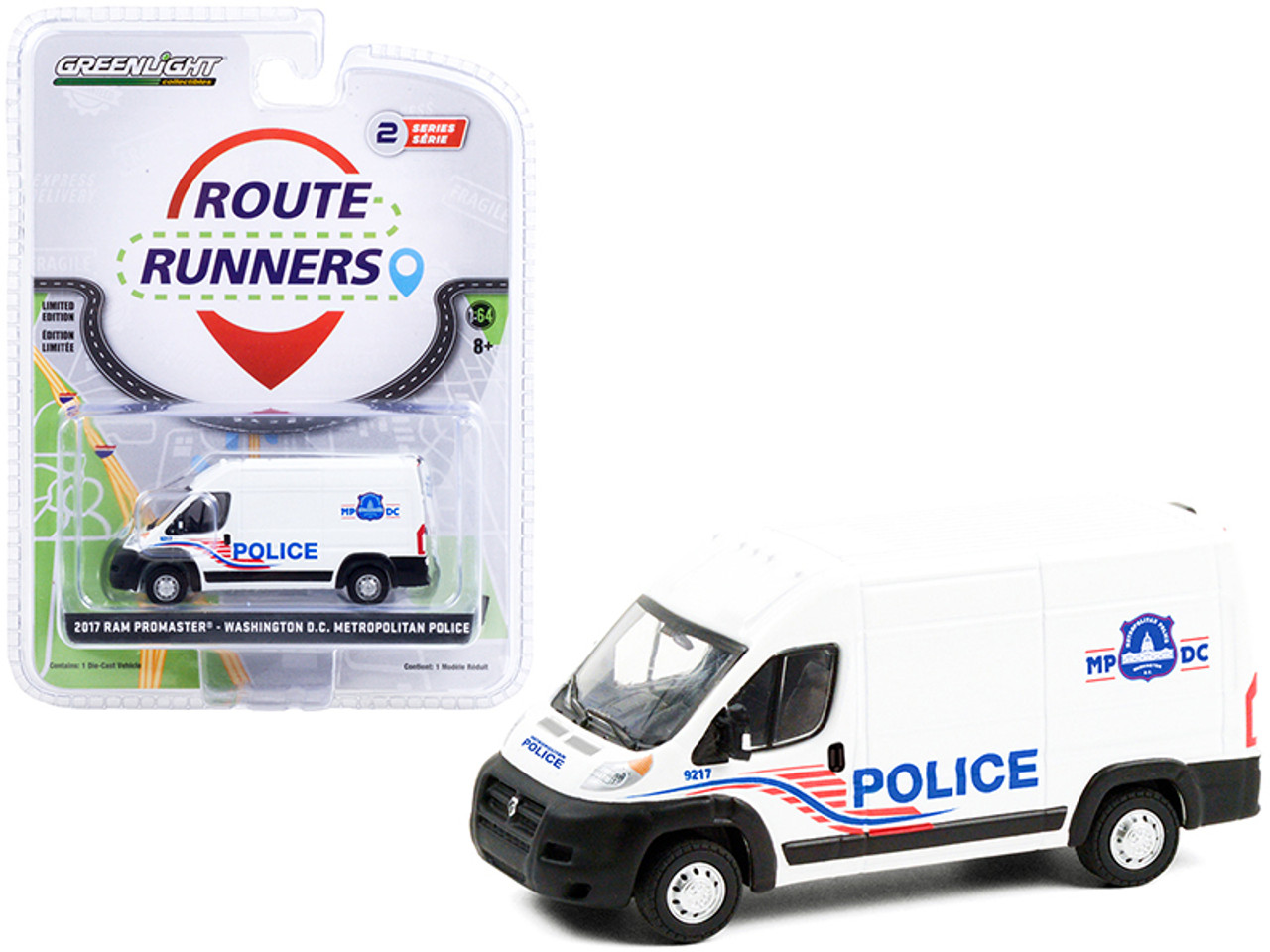 2017 Ram ProMaster 2500 Cargo High Roof Van White "Washington D.C. Metropolitan Police" "Route Runners" Series 2 1/64 Diecast Model by Greenlight