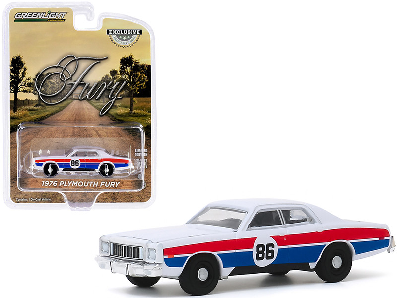 1976 Plymouth Fury #86 White with Red and Blue Stripes 