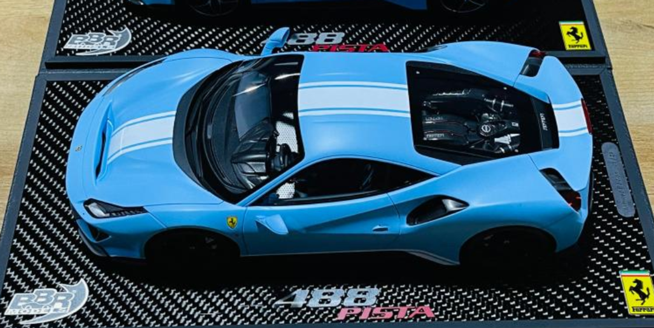 1/18 BBR Ferrari 488 Pista Matte Azzurro La Plata Blue Resin Car Model Limited 28 Pieces