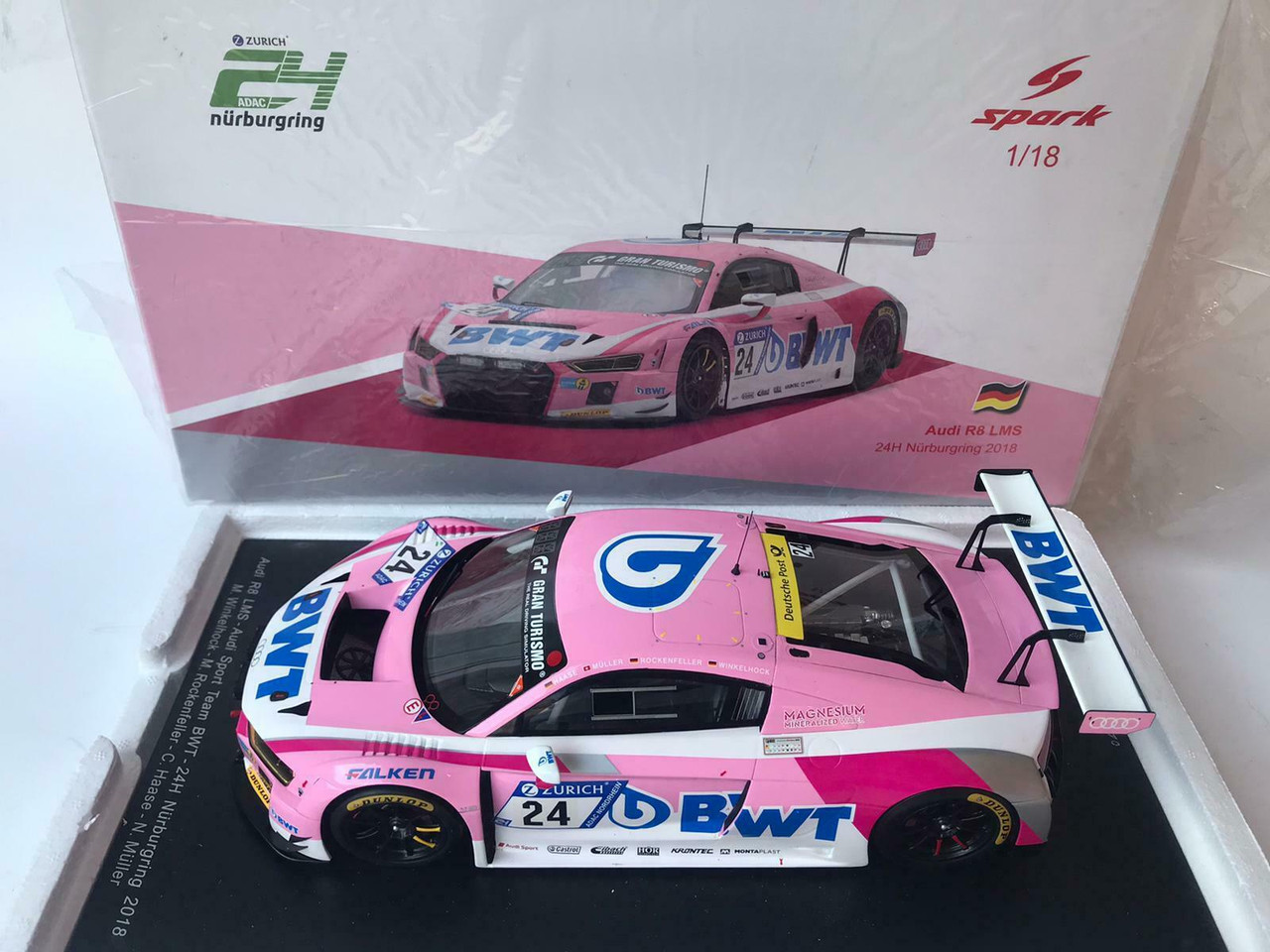 1/18 Audi R8 LMS No.24 24H Nürburgring 2018 Audi Sport Team BWT M.  Winkelhock - M. Rockenfeller - C. Haase - N. Müller Limited 300 model car  by Spark