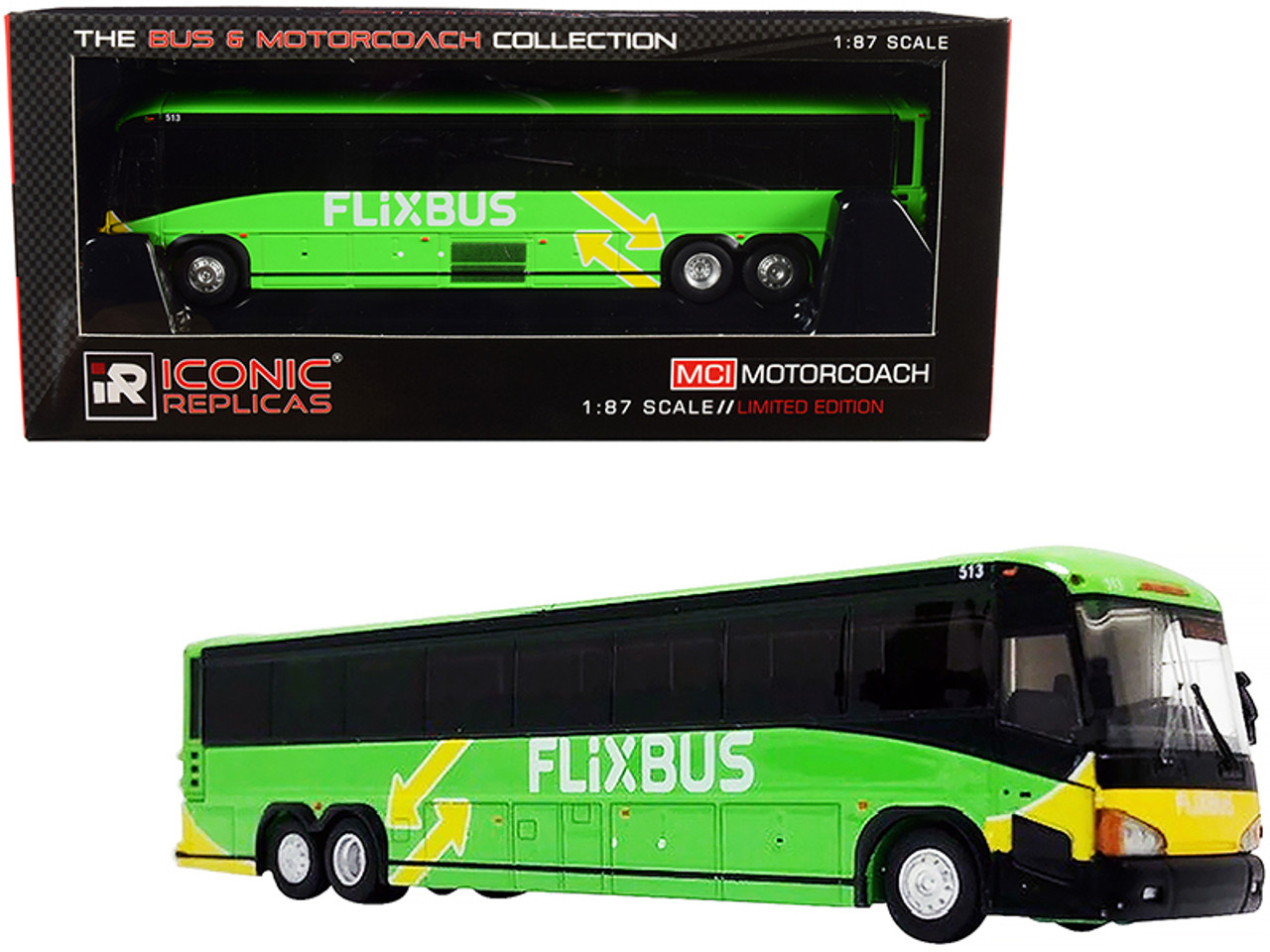 MCI D4505 Motorcoach Bus "Phoenix" (Arizona) "Flixbus" Bright Green and Yellow "The Bus & Motorcoach Collection" 1/87 (HO) Diecast Model by Iconic Replicas