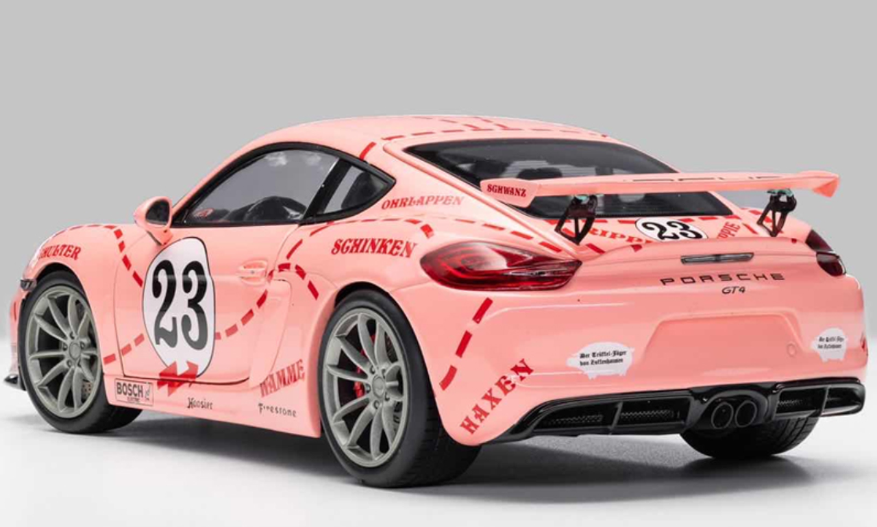 1/18 Schuco Porsche Cayman GT4 #23 Pink Pig Edition Diecast Car Model