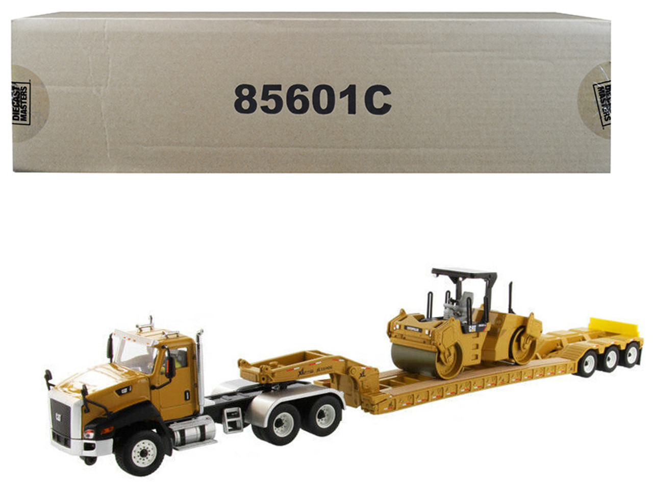 Cat Caterpillar CT660 Day Cab with XL 120 Low-Profile HDG Lowboy Trailer and Cat Caterpillar CB-534D XW Vibratory Asphalt Compactor and Operator "Core Classics" Series Set of 2 pieces 1/50 Diecast Models by Diecast Masters