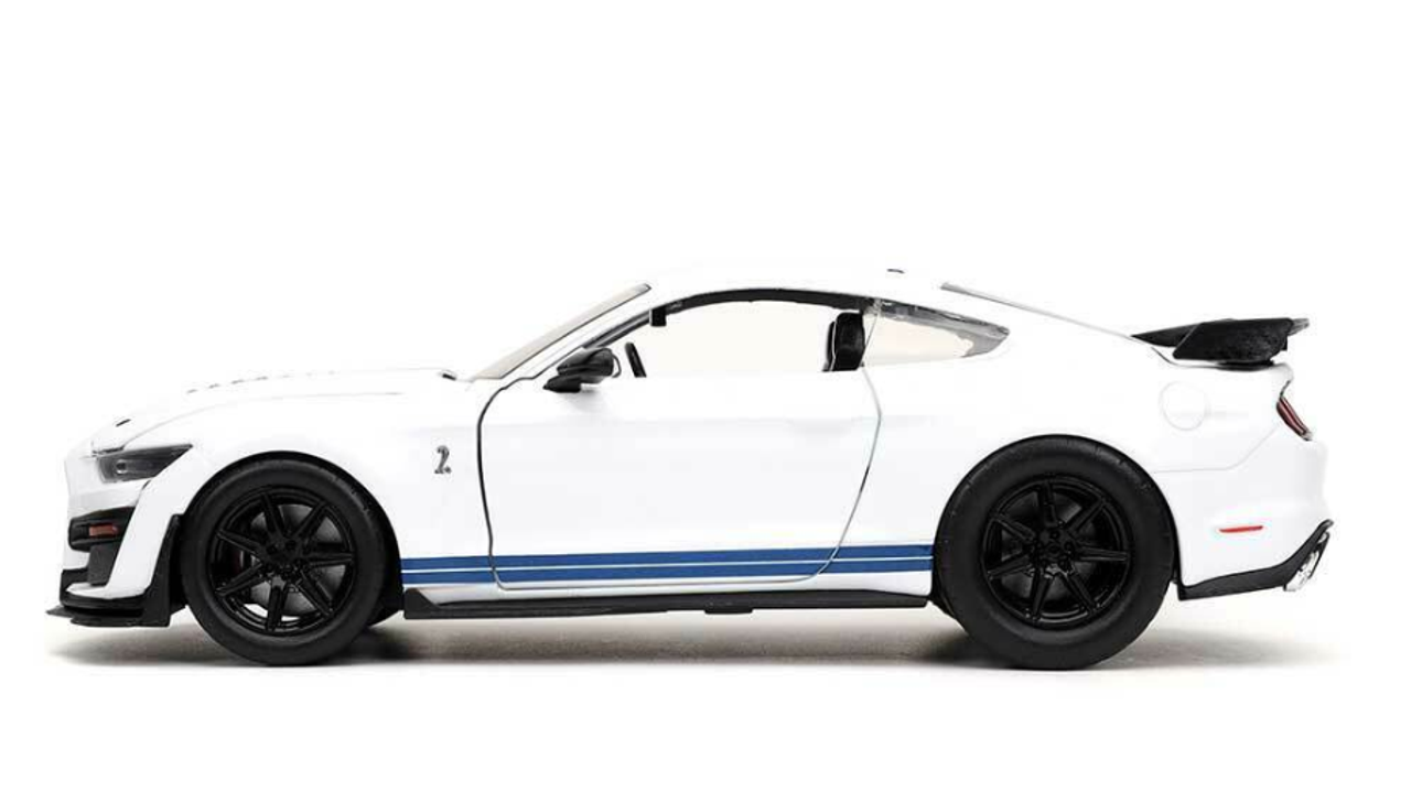 1/24 Bigtime Muscle 2020 Ford Mustang GT500 (White w/ Blue Stripes) Diecast Car Model