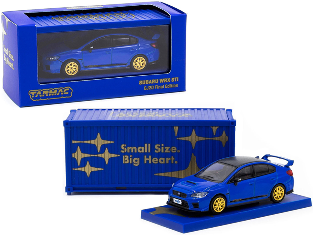 Subaru WRX STi EJ20 Final Edition Blue with Gold Wheels with Container 1/64 Diecast Model Car by Tarmac Works