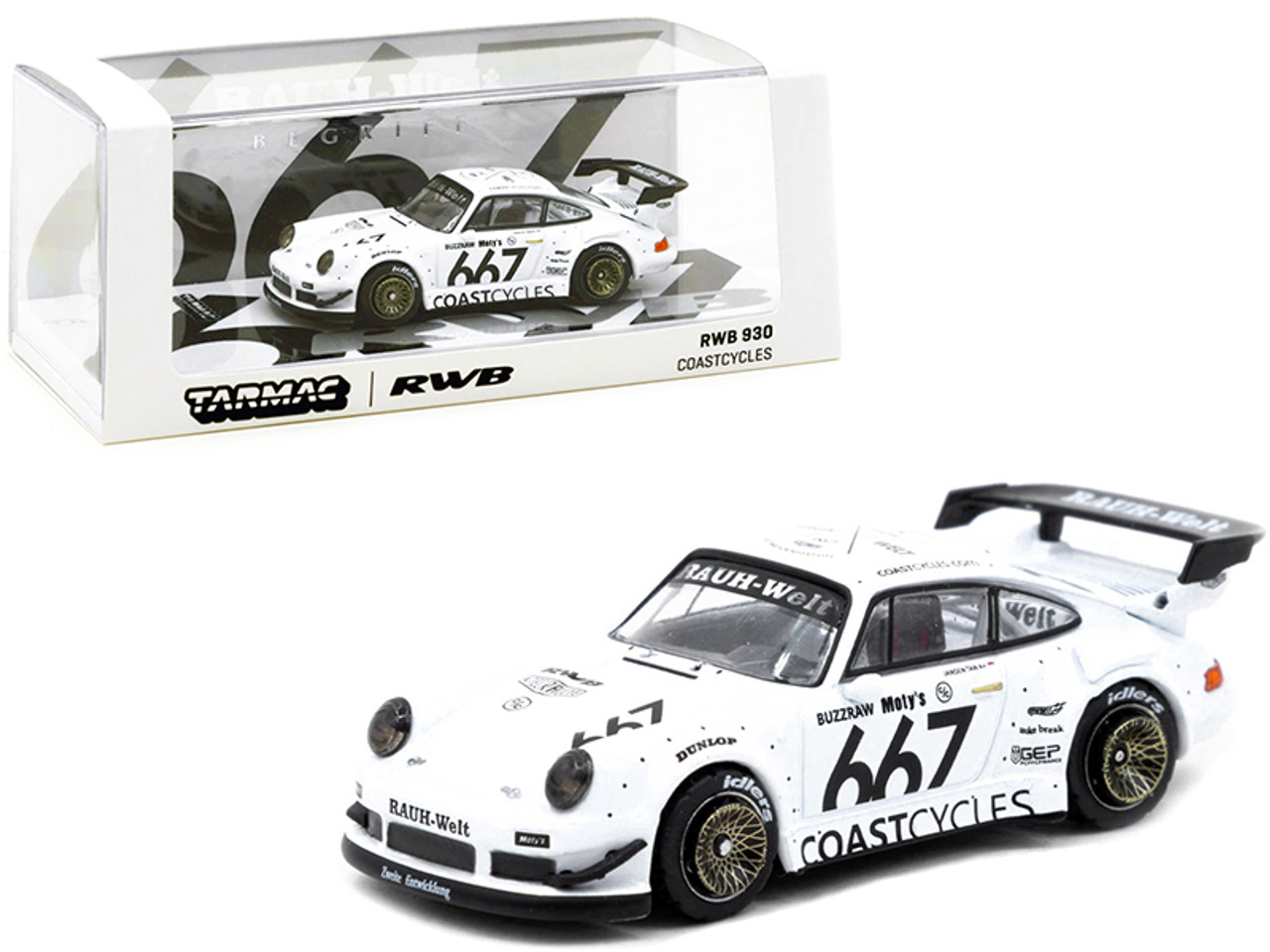 Porsche RWB 930 #667 "Coastcycles" White 1/64 Diecast Model Car by Tarmac Works