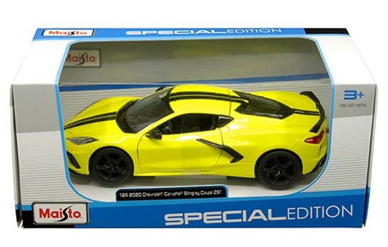 1/24 2020 Chevrolet Corvette Stingray Coupe Z51 Yellow with Black Stripes Diecast Car Model