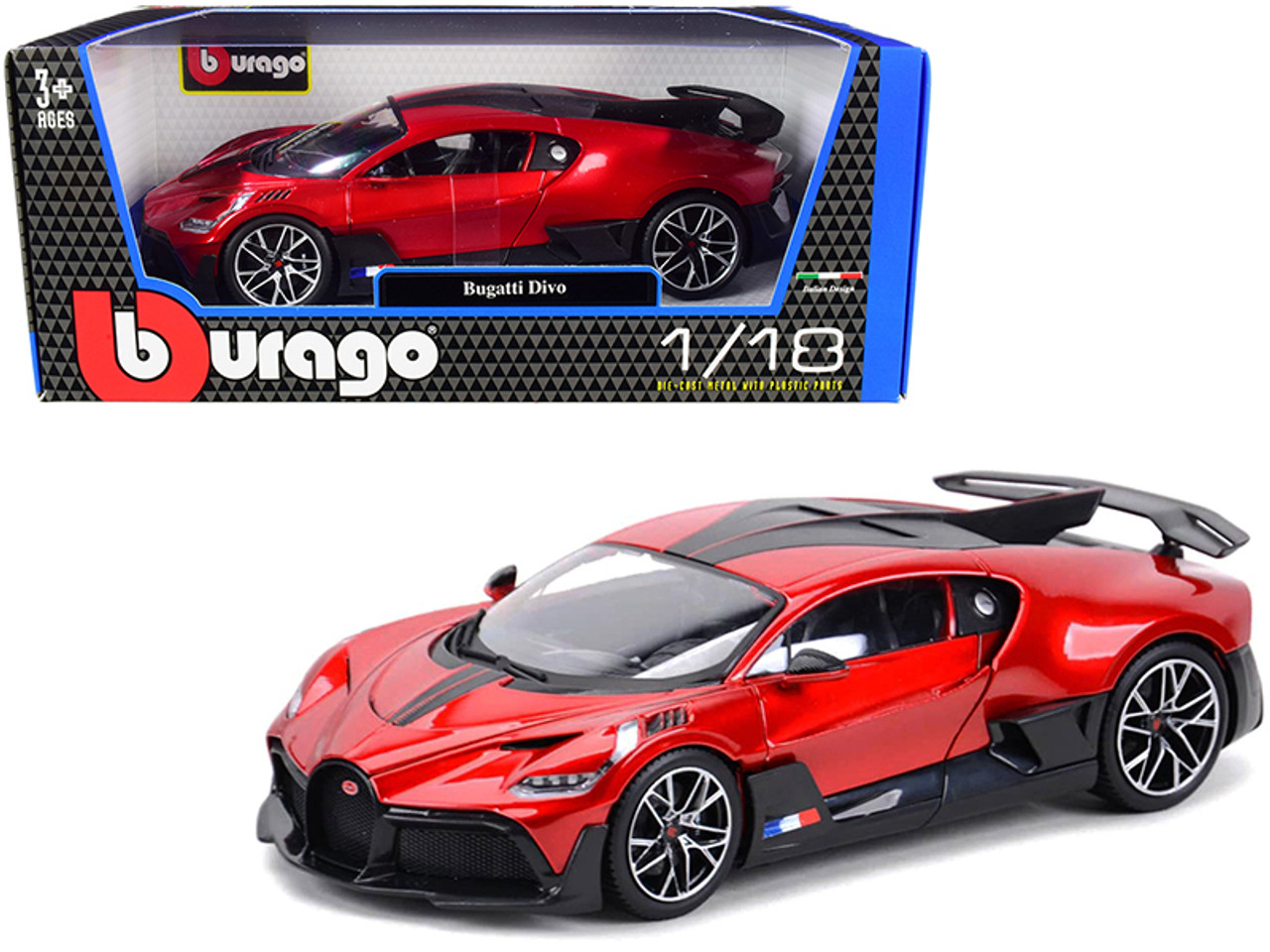 1/18 BBurago Bugatti Divo (Red Metallic with Carbon Accents) Diecast Car Model