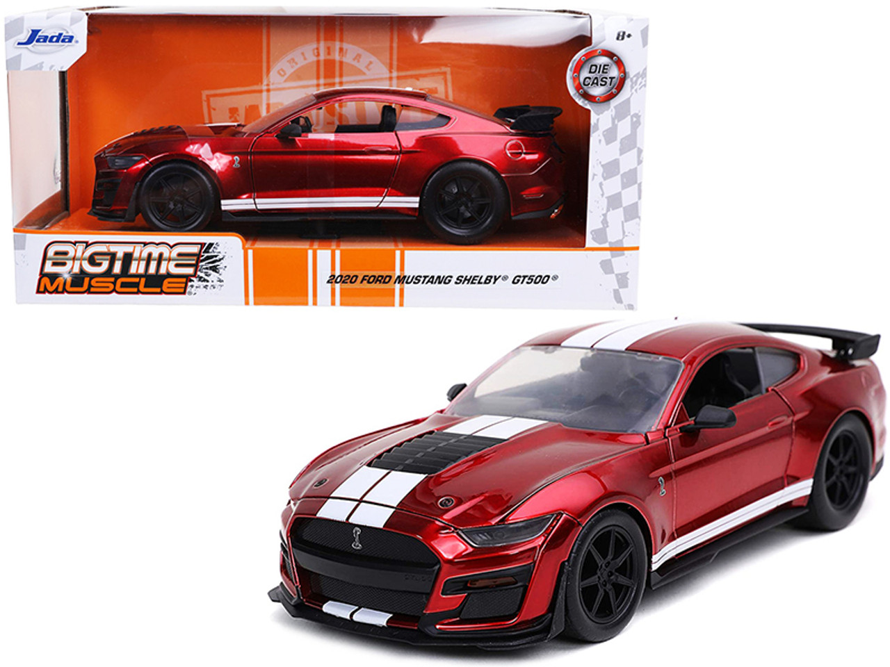 2020 Ford Mustang Shelby GT500 Candy Red with White Stripes "Bigtime Muscle" 1/24 Diecast Model Car by Jada