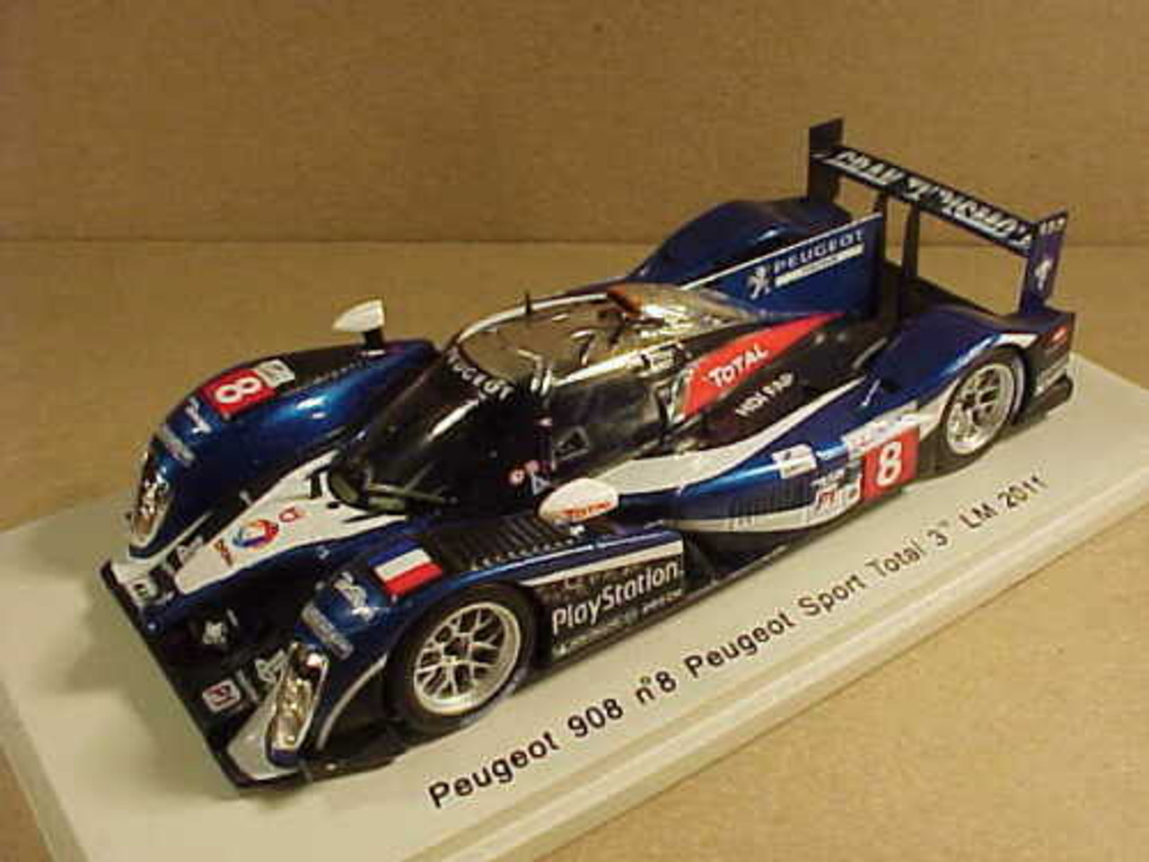 1/43 Peugeot 908 No. 8 Peugeot Sport Total 3rd LM 2011 S. Sarrazin - F. Montagny - N. Minassian model car by Spark