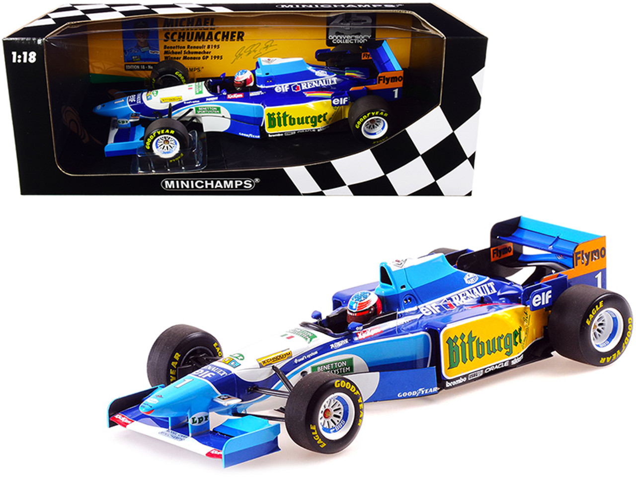 Benetton Renault B195 #1 Michael Schumacher Winner Monaco GP Formula One F1 (1995) Limited Edition to 450 pieces Worldwide 1/18 Diecast Model Car by Minichamps