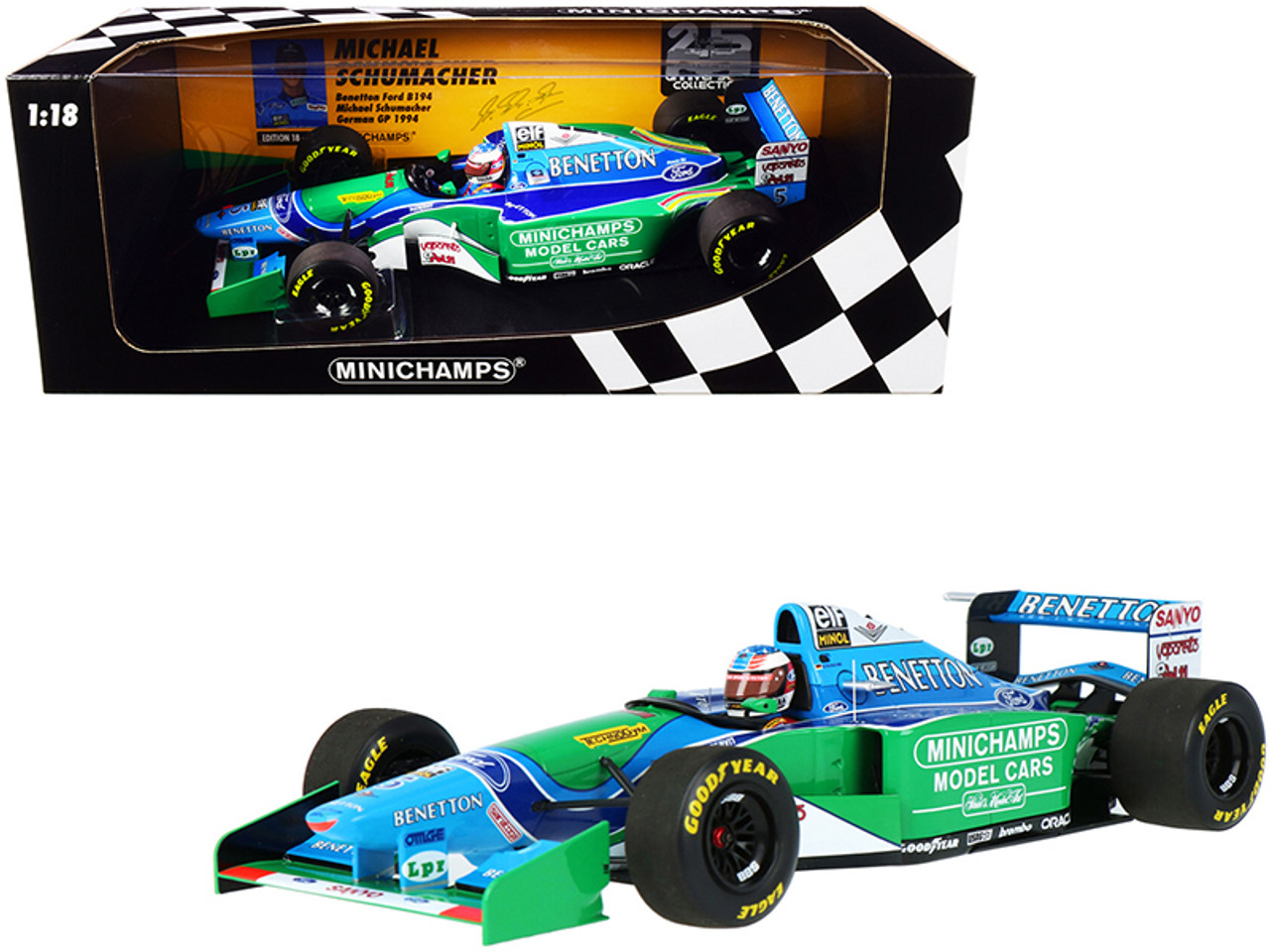 1/18 MInichamps 1994 Michael Schumacher Benetton B194 #5 German GP F1 World  Champion Car Model