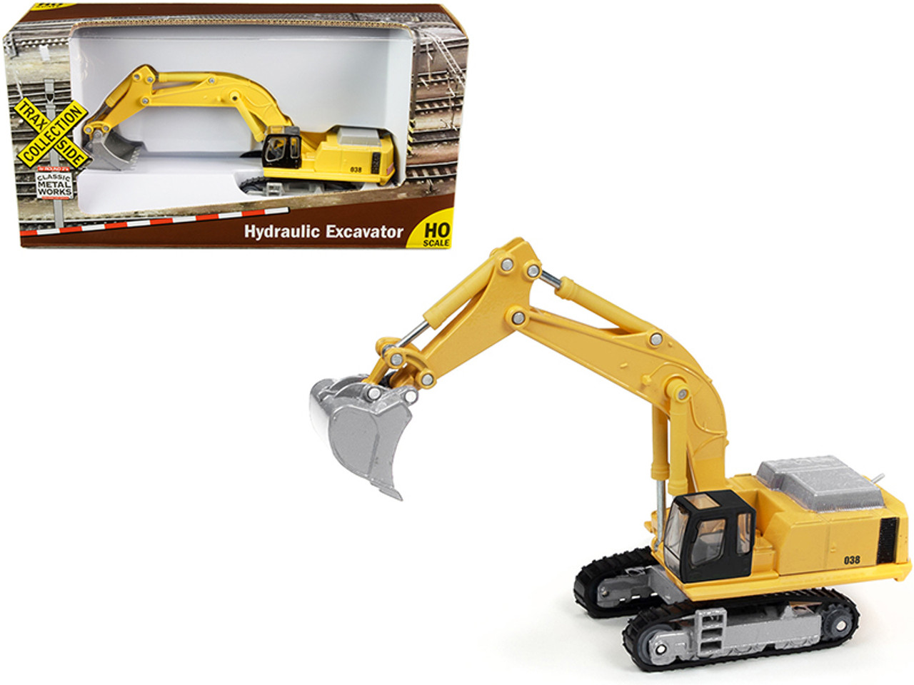 Hydraulic Excavator Yellow "TraxSide Collection" 1/87 (HO) Scale Diecast Model by Classic Metal Works