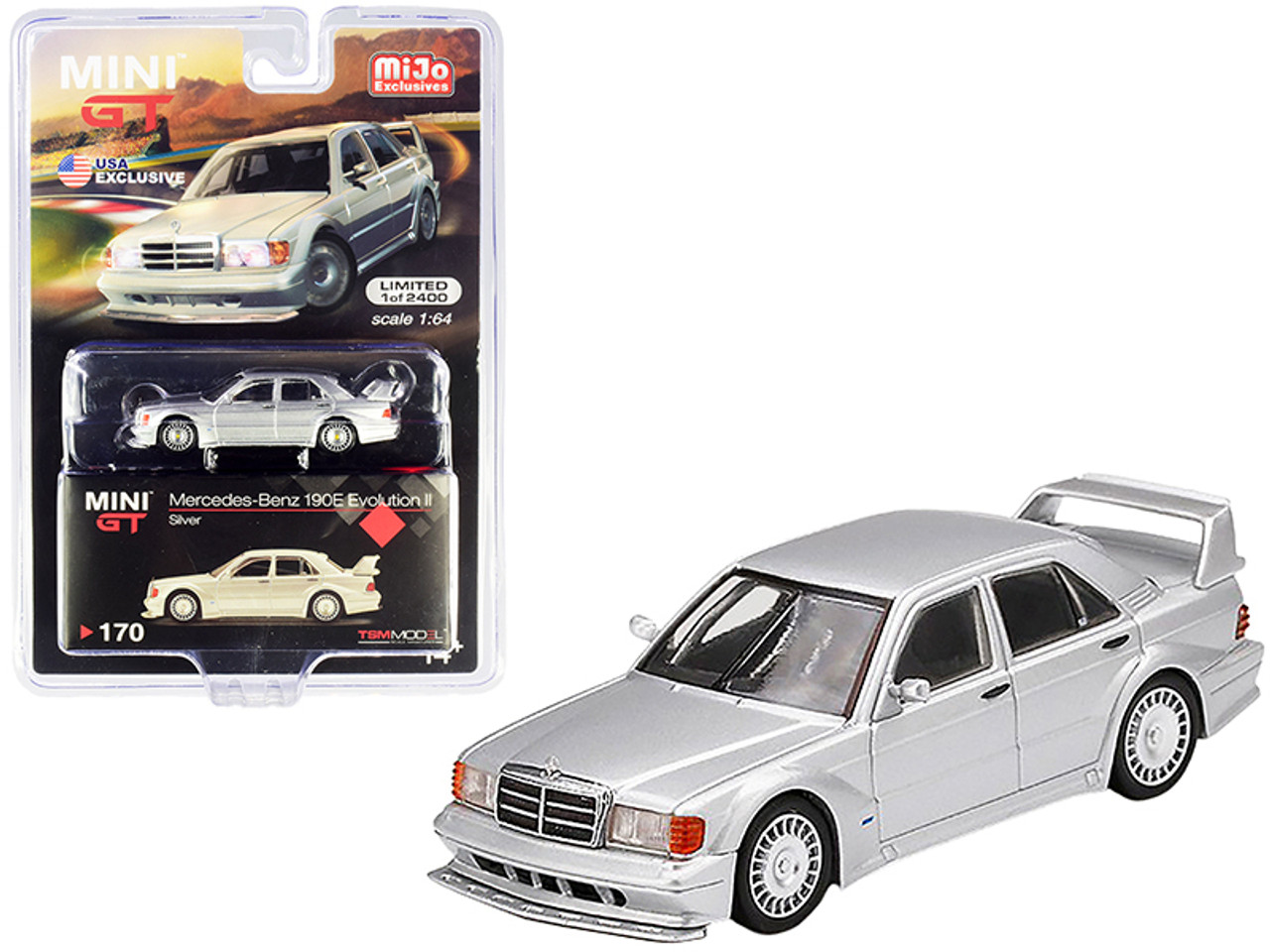 Mercedes Benz 190E Evolution II Silver Limited Edition to 2400 pieces Worldwide 1/64 Diecast Model Car by True Scale Miniatures