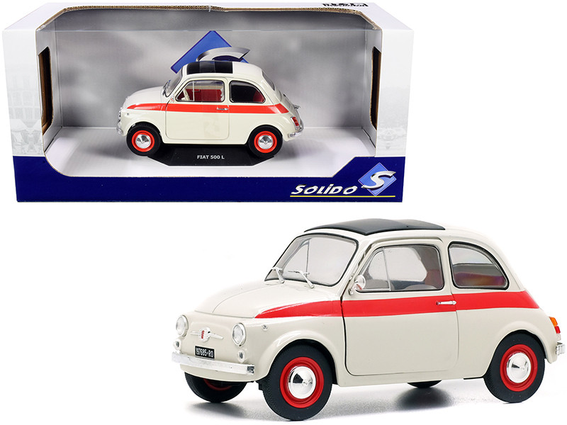 1960 Fiat 500 L Nuova Sport Cream with Red Stripes 1/18 Diecast