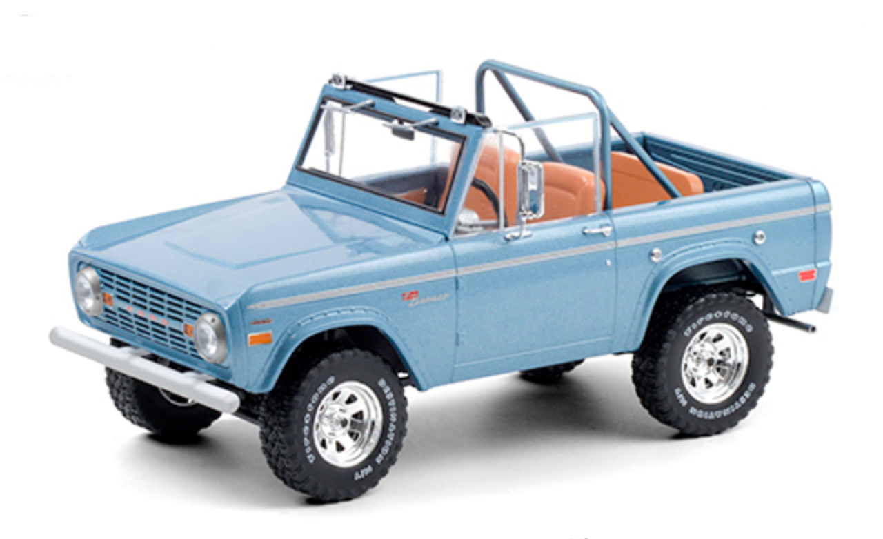 1/18 1969 Ford Bronco Sport - Brittany Blue with Sunraysia Wheels, Tow Mirrors, Custom Roll Bar and Tube Front Bumper Diecast Car Model